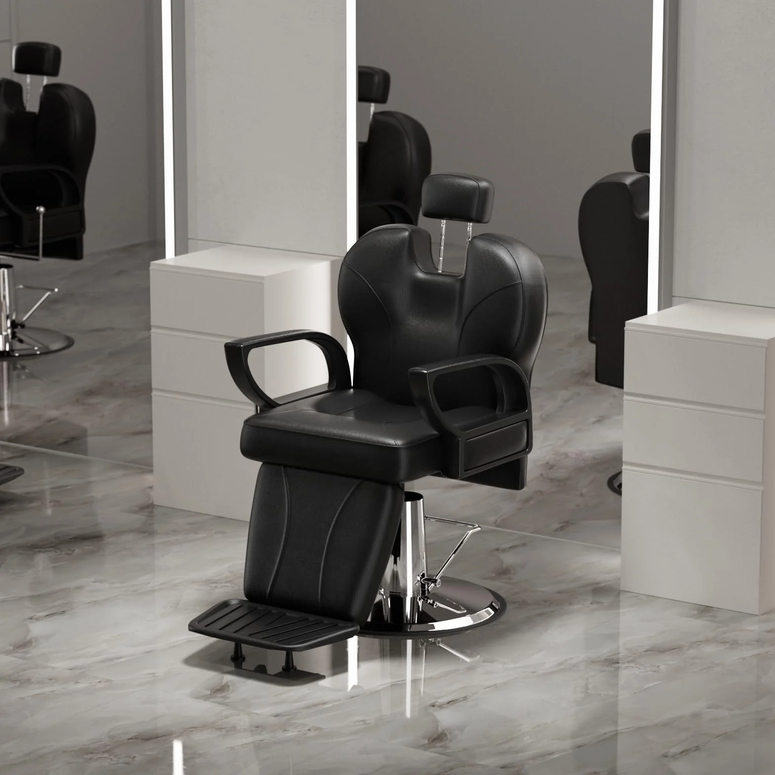 Fauteuil de Coiffure, Chaise à Coiffeur Hydraulique Inclinable, Hauteur Réglables Barber 360° pour Salon Professionnel, Salon de Beauté, 63 x 54 x 92-105 cm, Noir