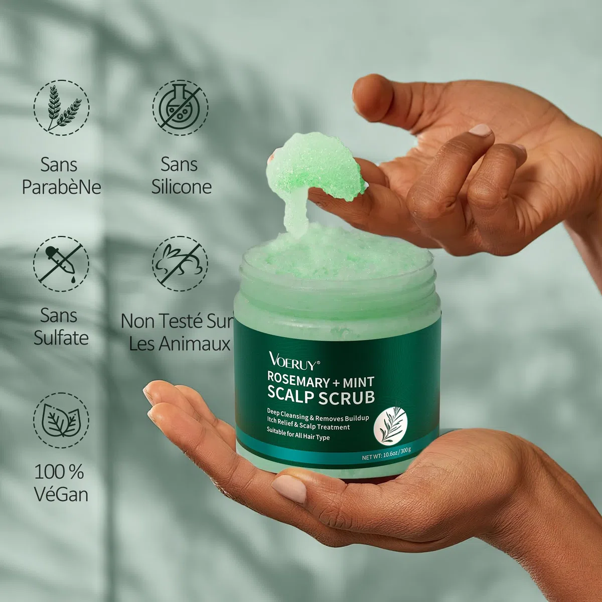 Gommage du cuir chevelu, shampooing exfoliant pour cuir chevelu au romarin, traitement 2 en 1 du cuir chevelu à l'huile de menthe, traitement capillaire pour clarifier et enlever l'accumulation avec