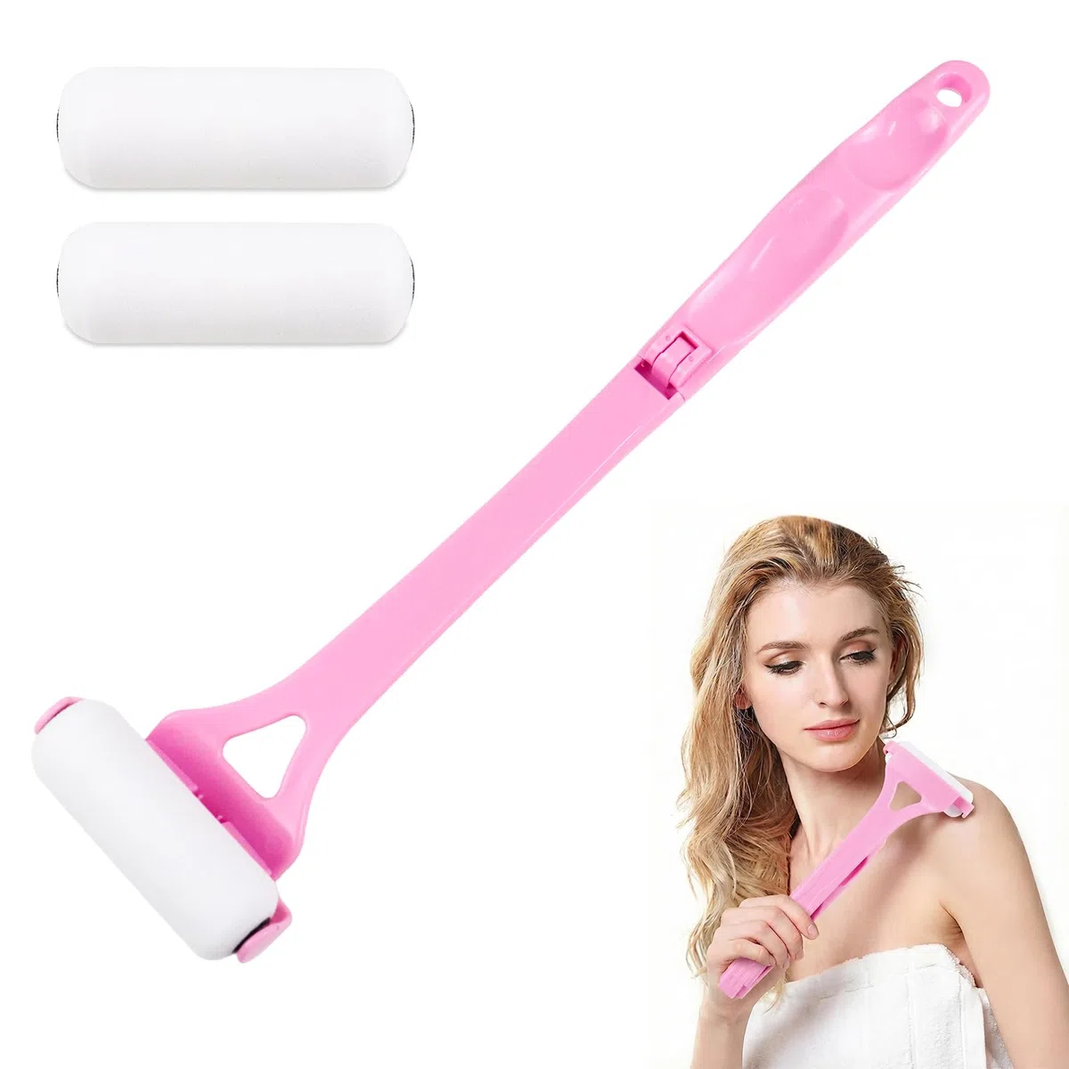 Applicateur De Lotion Pour Le Dos 46,5 Cm, Applicateur Pour Dos Avec Long Manche Et 2 Têtes De Rouleau De Rechange, Applicateur Lotion Pour Le Corps Applicateur Crème Dos