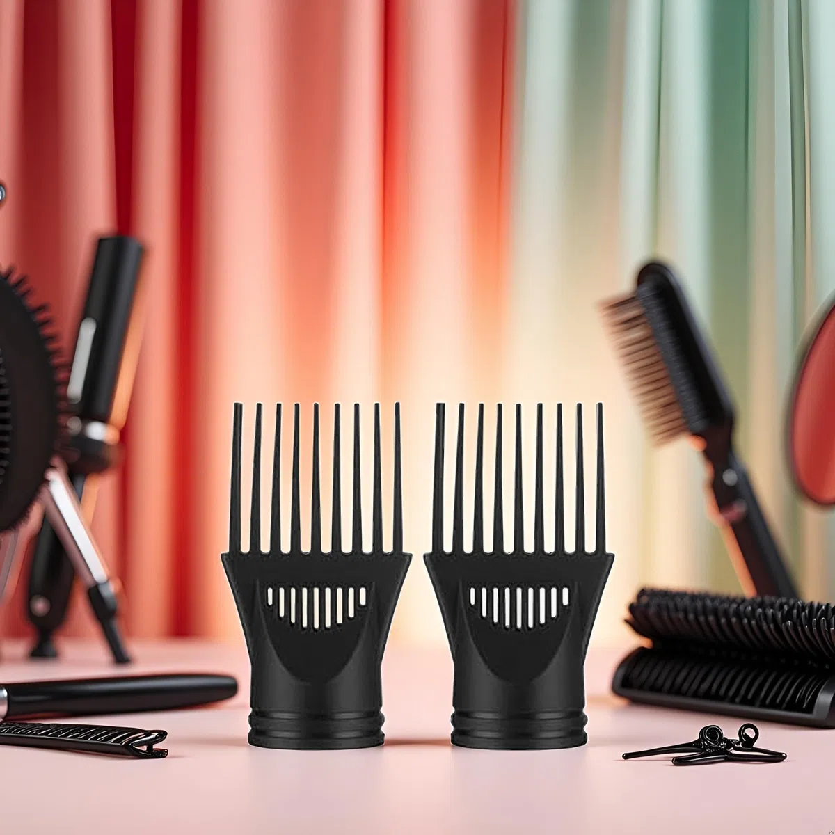 Lot de 2 peignes noirs pour sèche-cheveux, outil de coiffure pour lisser démêler les appareils naturels fins et bouclés, buse en plastique pour sèche-cheveux