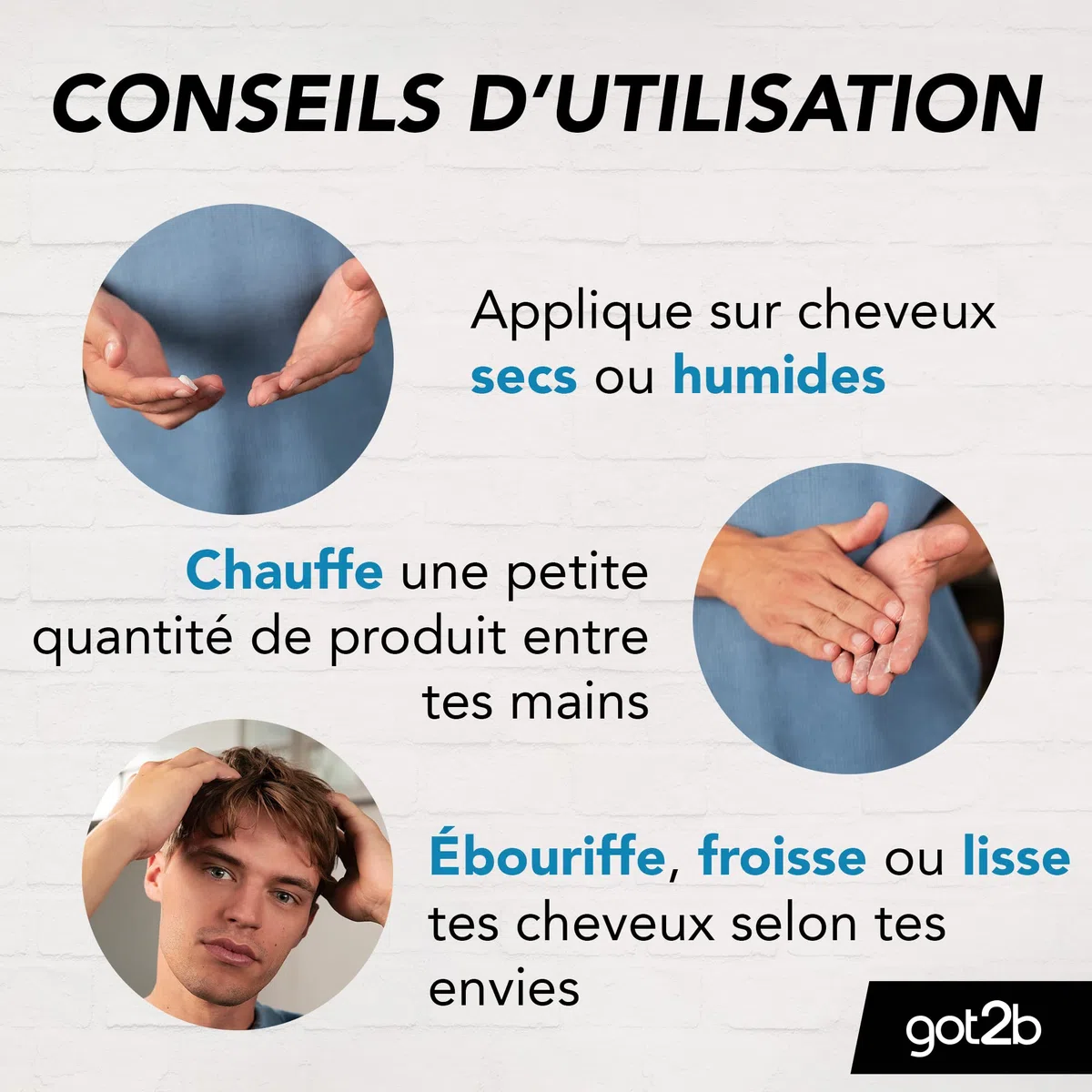 Got2b, Coup de Tete, Gel Fibre Coiffant Cheveux pour Homme, Fixation Normale, Style Coiffe Decoiffe, Formule Vegane, Pot De 100 ml, Lot de 3