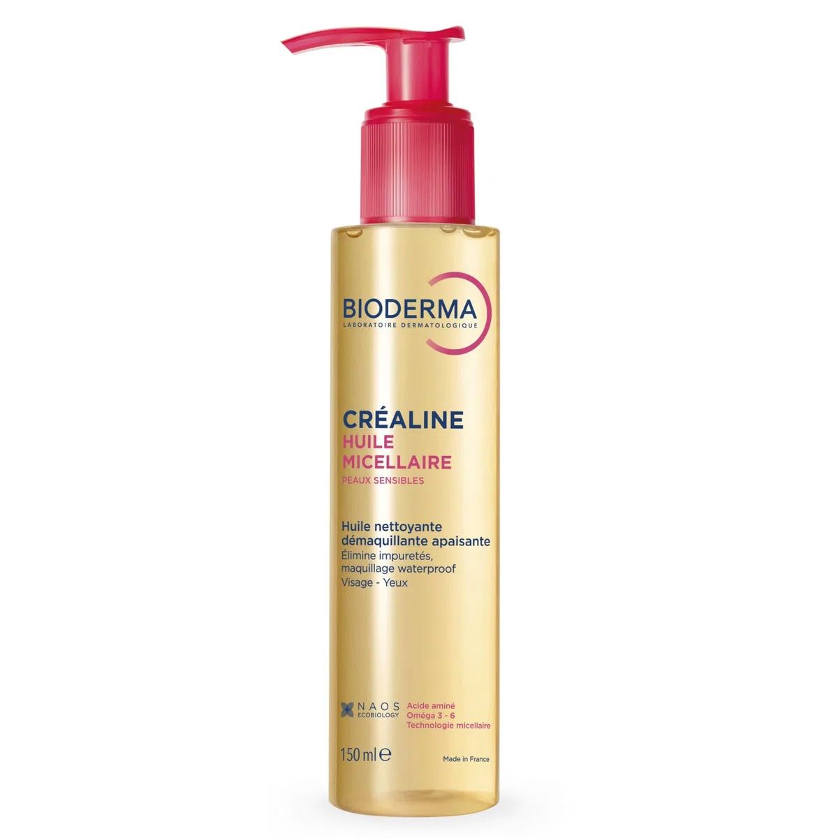 BIODERMA Sensibio Huile Micellaire - Nettoie, démaquille, apaise - Élimine le maquillage waterproof des yeux et des lèvres - Peaux Sensibles - Flacon pompe 150 ml