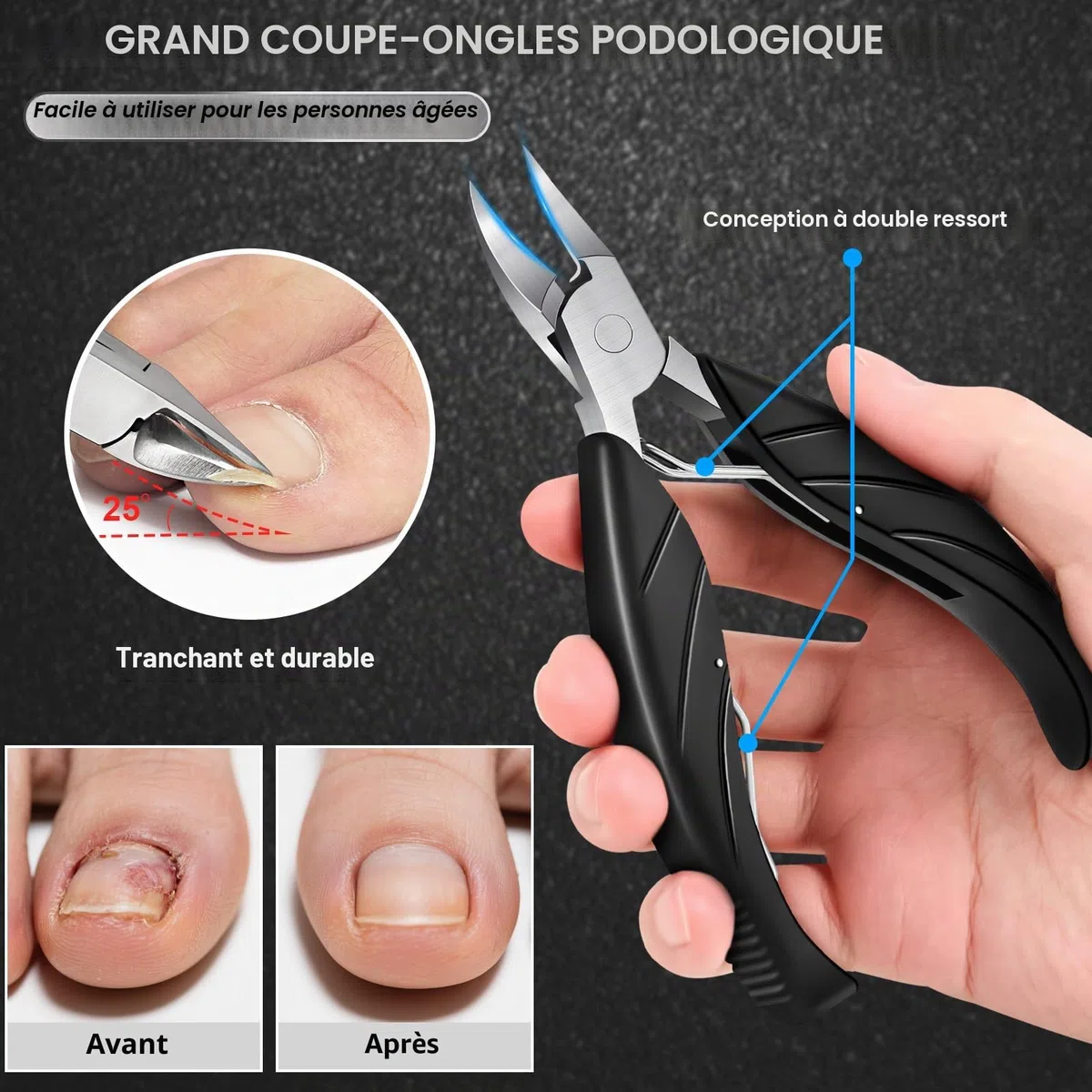 Coupe Ongle Professionnel, Pince Coupe Ongle Pied Pour Ongles Épais Pour Personnes Âgées Avec Large Ouverture,Coupe-Ongles Incarnés Robuste Avec Long Manche, Coupe-Ongles Incliné
