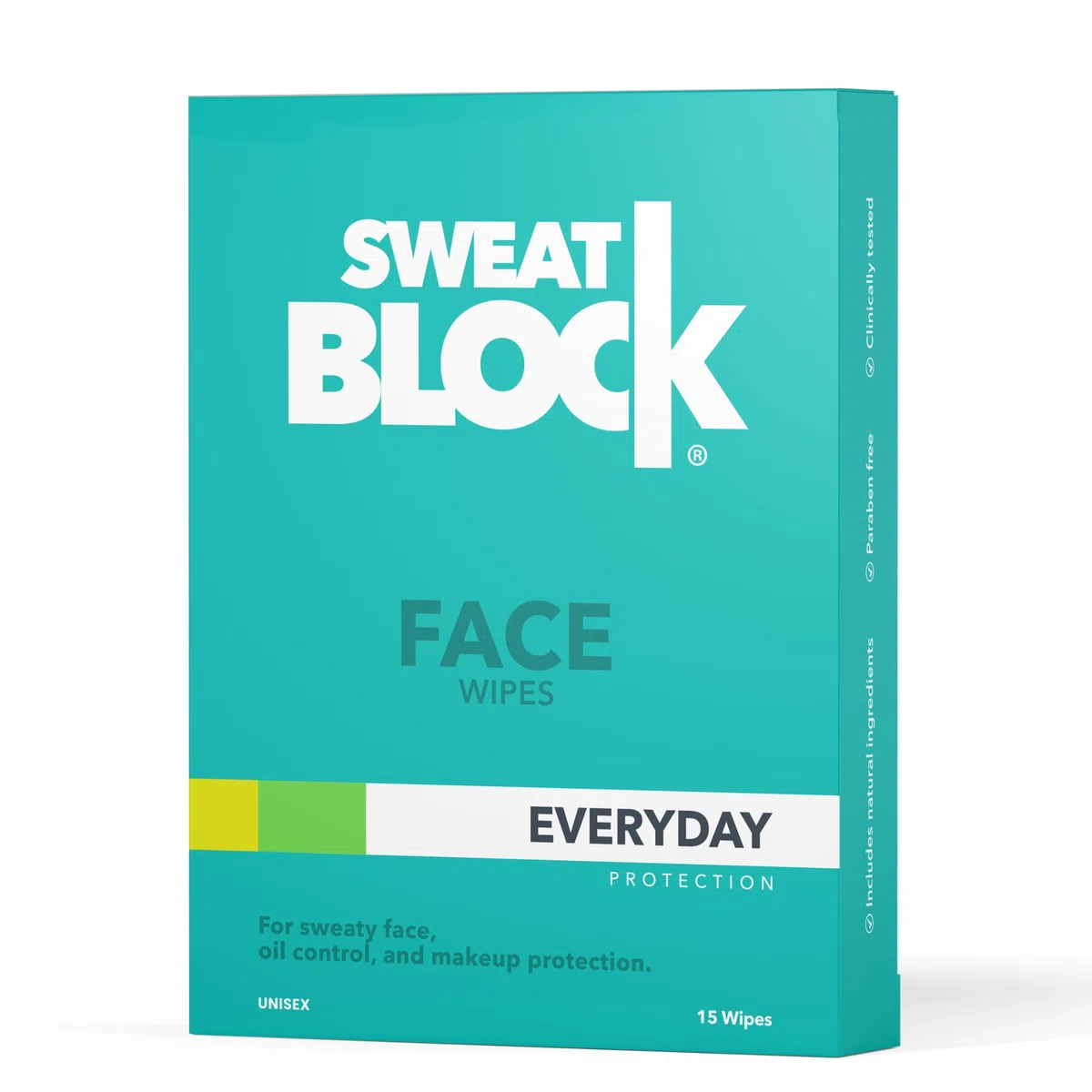 SweatBlock Lingettes quotidiennes pour le visage + contrôle de la peau grasse, minimisent la brillance et protègent le maquillage. Idéales pour le vis