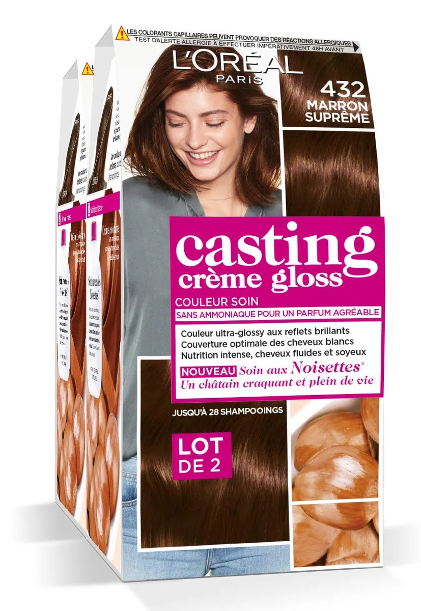 L'Oréal Paris Casting Crème Gloss Coloration Ton Sur Ton Sans Ammoniaque 4.32 Marron Suprême - Lot de 2