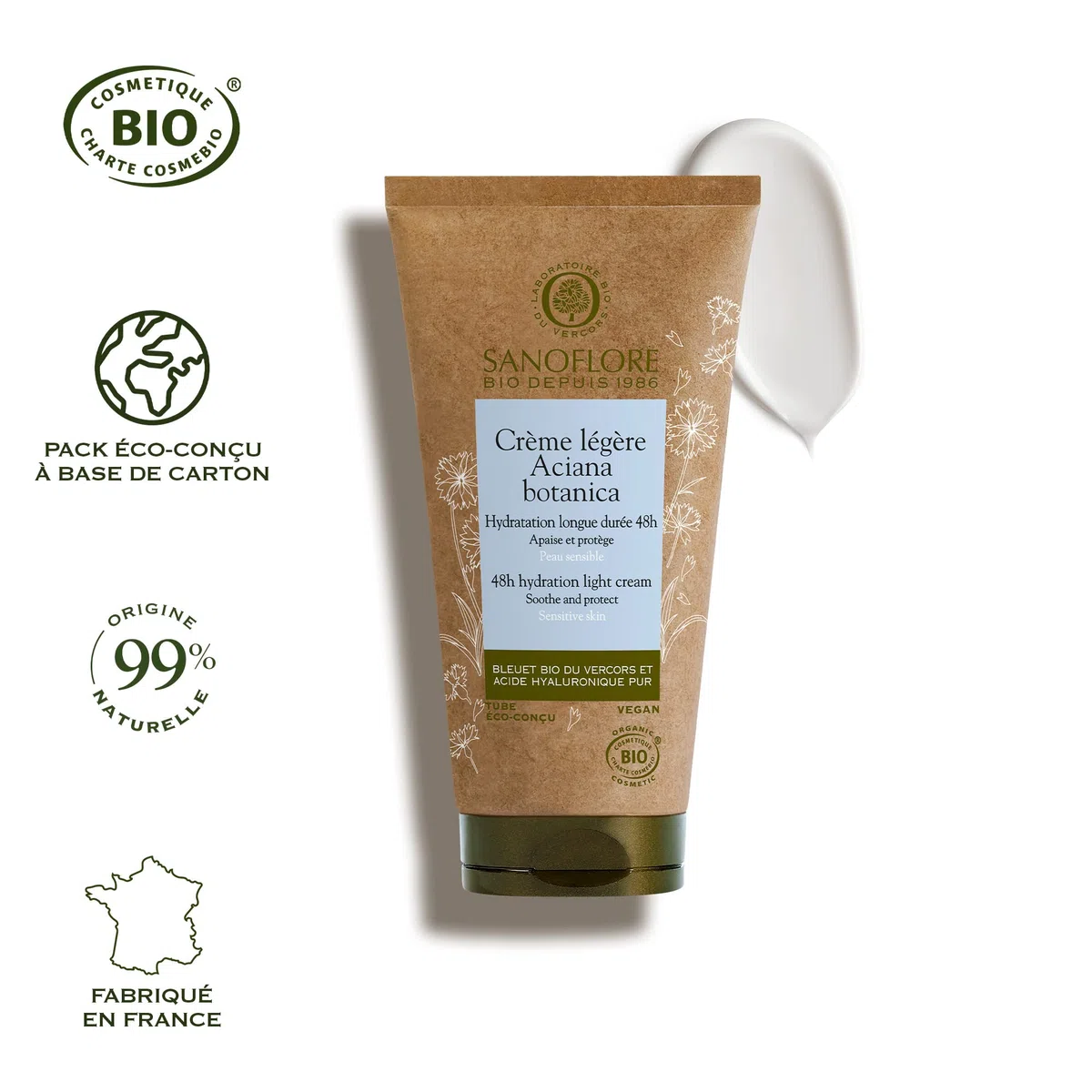 Sanoflore – Mousse Nettoyante Démaquillante Visage & Yeux Bio Aciana Botanica 150ml + Crème Hydratante Visage Légère Bio Aciana Botanica 50ml