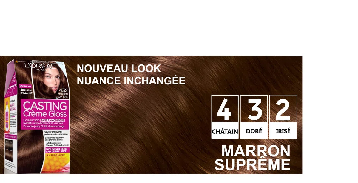 L'Oréal Paris Casting Crème Gloss Coloration Ton Sur Ton Sans Ammoniaque 4.32 Marron Suprême - Lot de 2