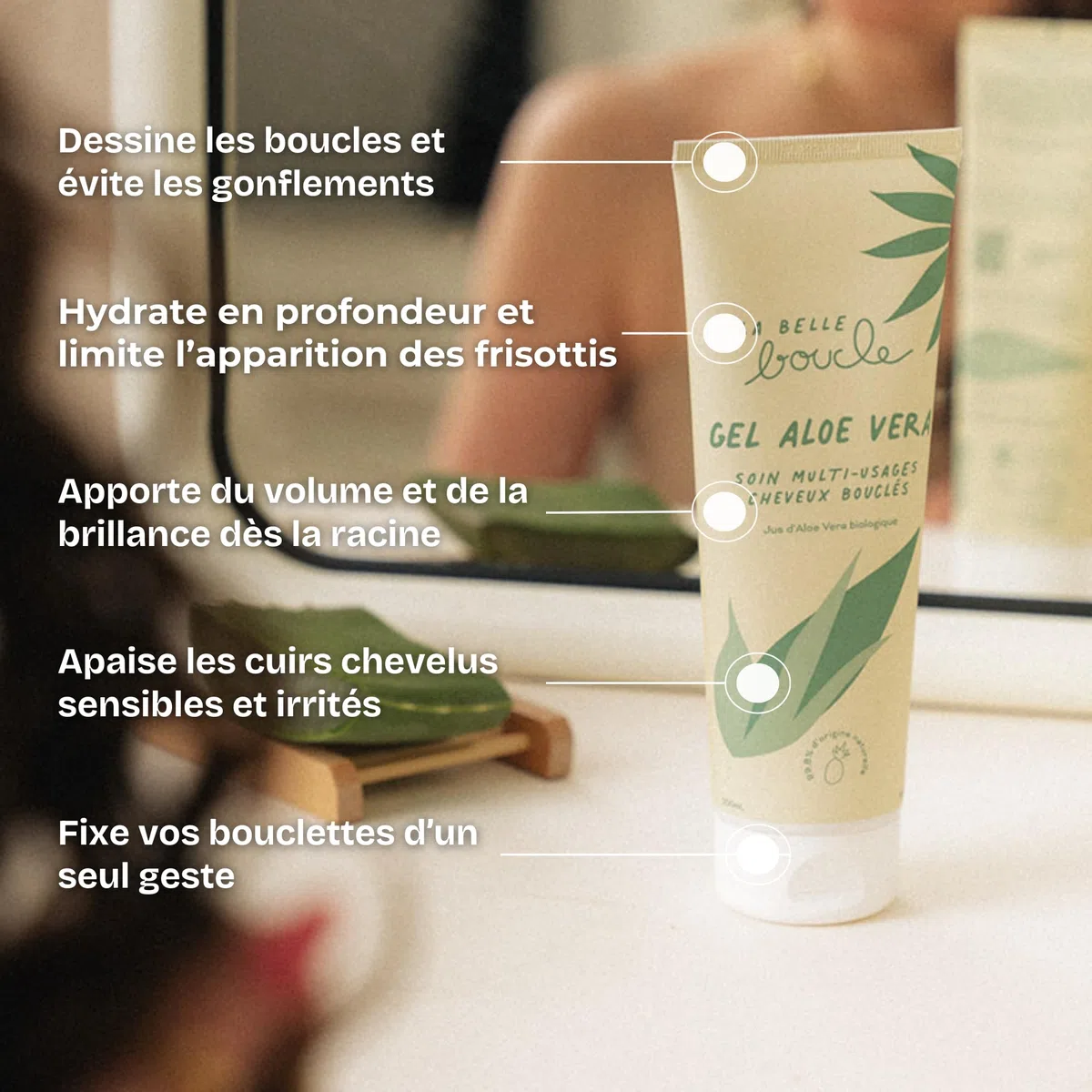 La Belle Boucle - Gel Aloe Vera Bio Cheveux Bouclés, Frisés & Crépus - Soin Coiffant Multi-Usages 250ml - Hydratant, Définition & Anti-Frisottis - 91,5% Aloe Vera, Vegan