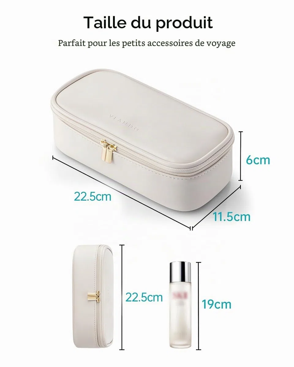 Vlando Trousse de maquillage de voyage petite, sac à maquillage pour femmes, organisateur de sac à cosmétiques portable, trousse de maquillage multifonctionnelle pour femmes en cuir imperméable, Blanc