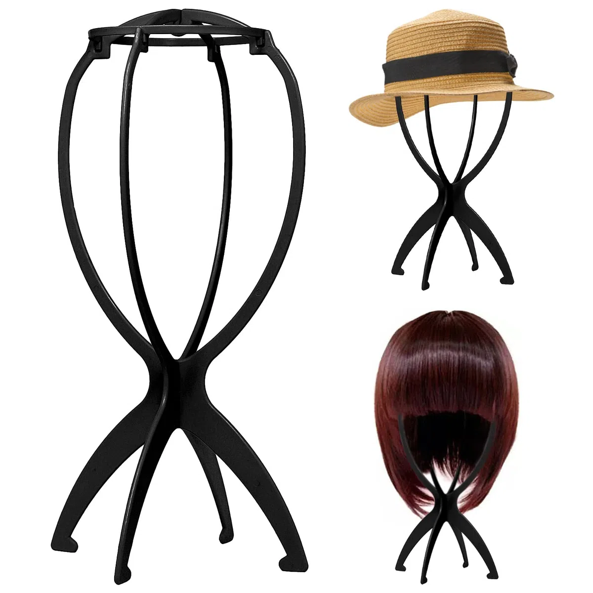 8 Pièces Supports de Perruque en Plastique Titulaire Perruque Portable Titulaire Porte Perruques Pliable pour Salon de Coiffure Maison