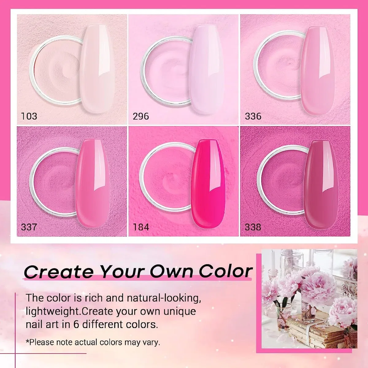 6 pièces de poudre de trempage, 6 couleurs poudre trempage d'ongle acrylique, kit bricolage longue durée à séchage rapide pour les débutants manucure bricolage, kit démarrage d'ongles
