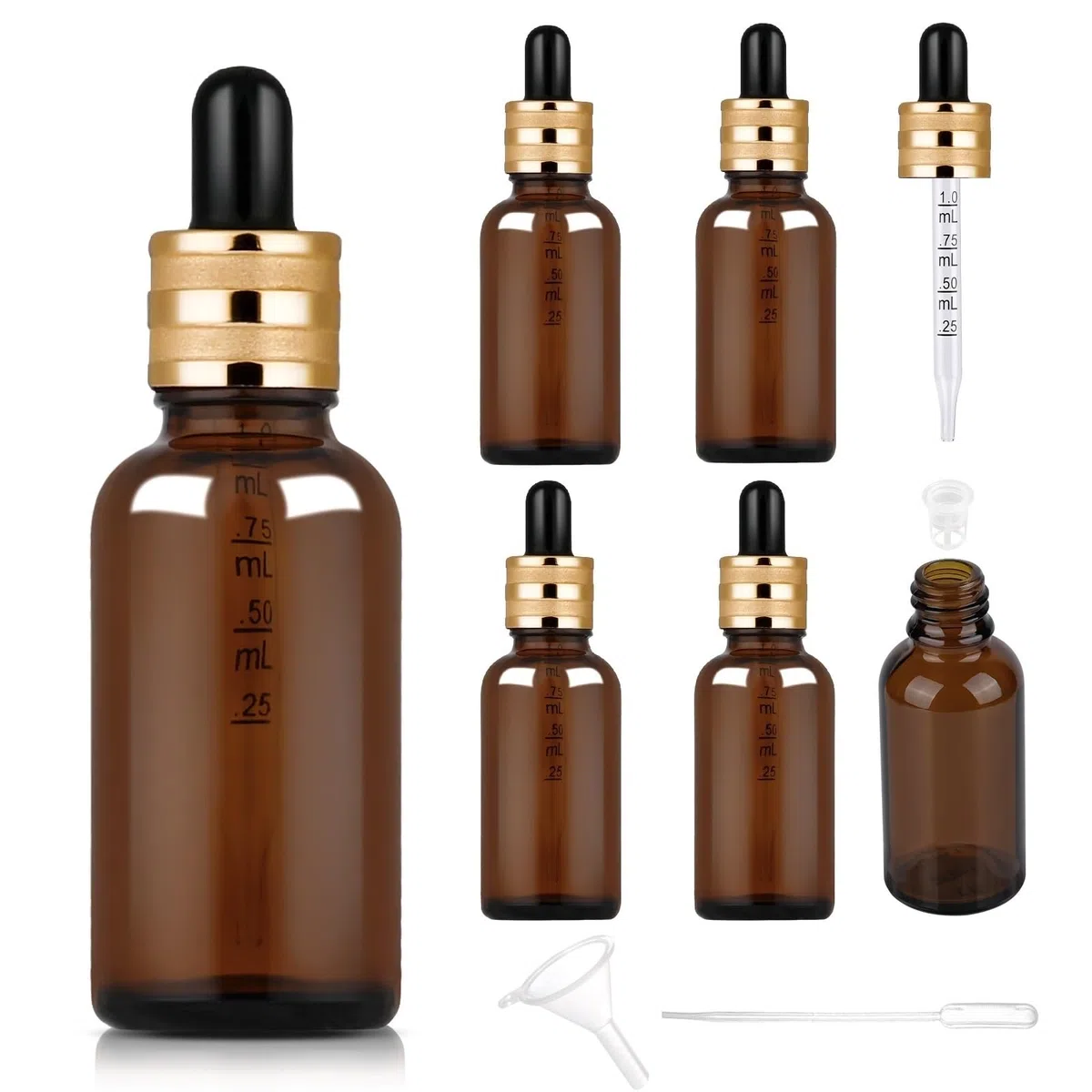 6 Pcs 30ml Flacons en Verre Ambre avec Pipettes, Bouteilles en Verre Vide avec Compte-gouttes Verre Pipettes pour Huile Essentielle, Aromathérapie, Liquids Chimique, Parfum