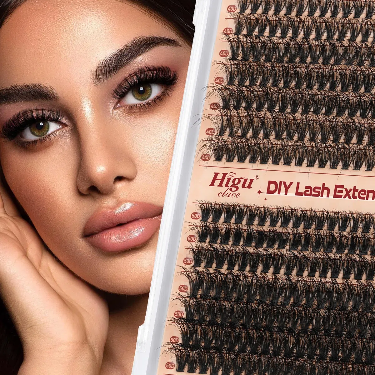 Higu Clace Kit-Extension-Cils, 280 pièces, 40D + 50D, extension de cils individuelle, tenue 7 jours, avec applicateur(kit 40D + 50D)