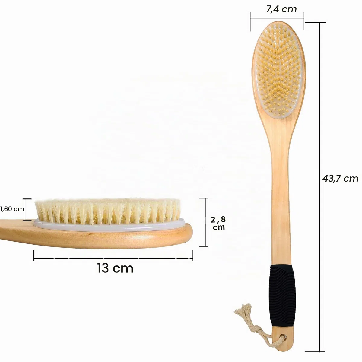 OWIIZI Brosse de bain en bois avec long manche incurvé antidérapant pour exfoliation, brosse à poils naturels pour une utilisation sur le dos, humide ou sec