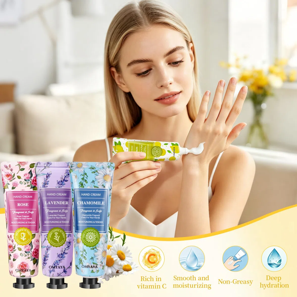 Coffret parfum pour femme，4x 35ml Parfum femme +4 Crèmes Mains Vitaminées + 2 Bougies Parfumées - Cadeau Anniversaire Idée Originale pour Elle - Perfum Floral Longue Tenue - Format Voyage