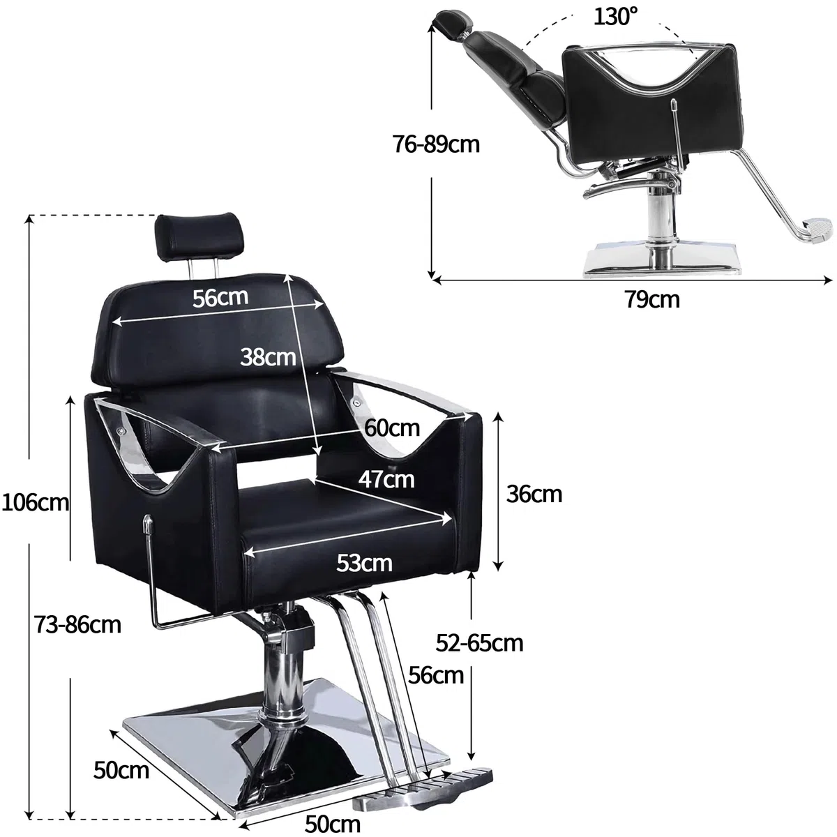 Barberpub Fauteuil de Coiffure Chaise d'opération 3126BK Simili Cuir Noir