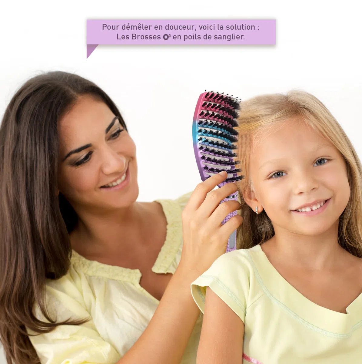 Brosse Cheveux demelante [ 3 Brosses theme Arc-en-Ciel Rose - NE TIRE PAS ] Poil de Sanglier 100% Naturelle - Pour démêler en douceur !