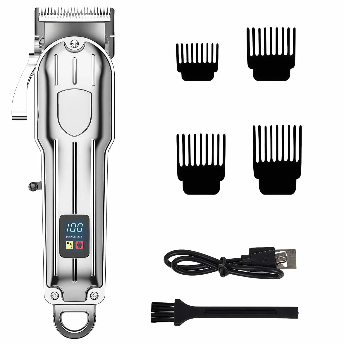 Tondeuse Cheveux Hommes, Tondeuse à Cheveux Professionnelle Tondeuse Cheveux de Salon avec Indicateur LED Tondeuse à Barbe électrique Avec 4 Peignes de Guidage, Coupe et Toilettage Cadeau Homme