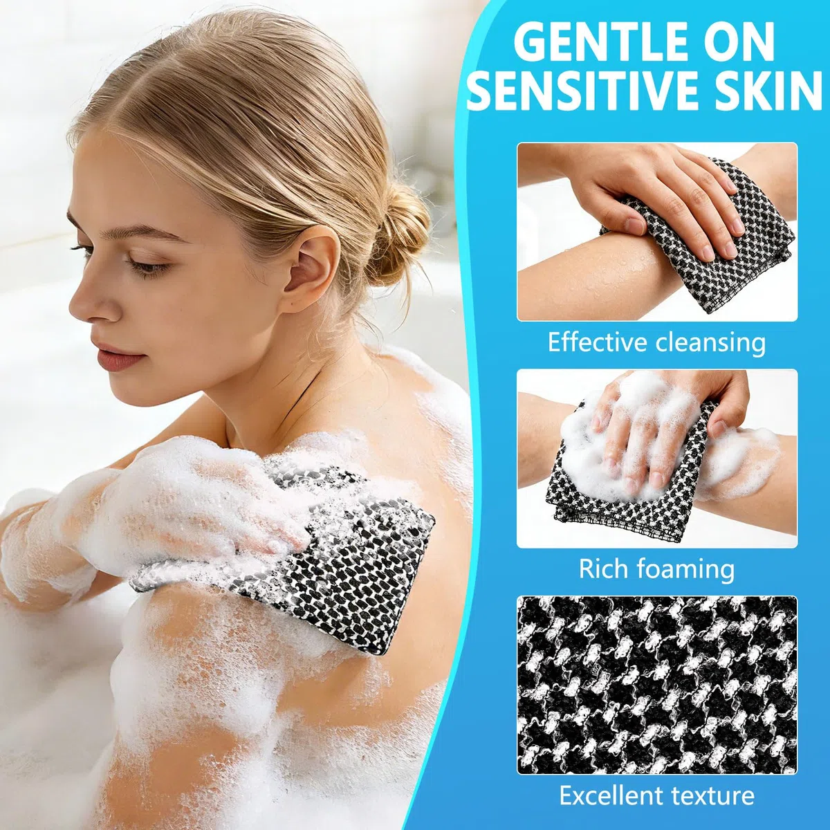 4 pièces de Serviettes exfoliantes japonaises-lingette Visage à Nettoyage en Profondeur, Chiffon de Lavage exfoliant Extra Long, Gant exfoliant pour Le Dos, Unisexe, Double Face,pour Bain et Sauna