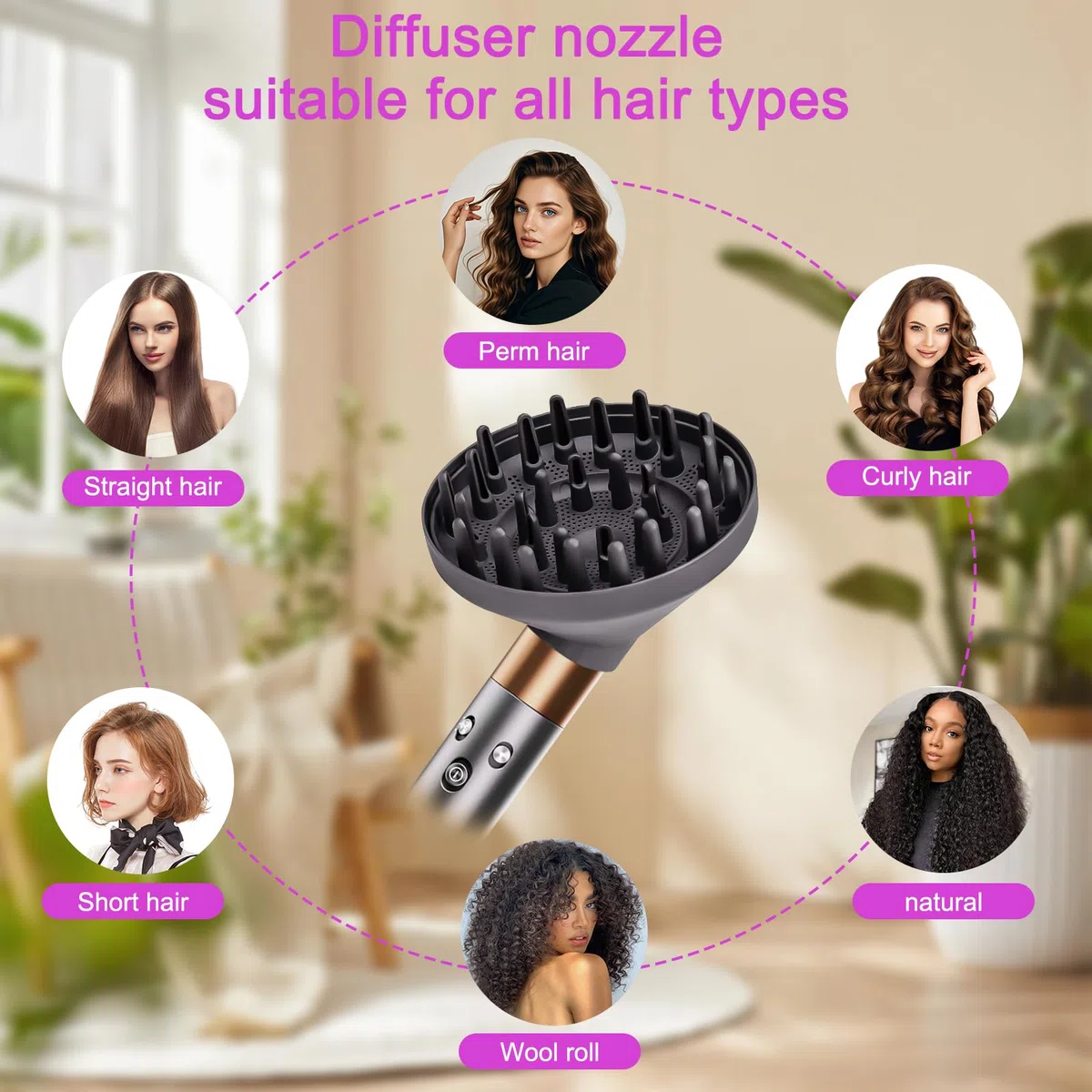 Diffuseur pour Dyson Airwrap HS01 HS03 HS05, Embout Diffuseur Cheveux Bouclés, Accessoire Compatible pour Styler, Conversion en Sèche-Cheveux (Gris)
