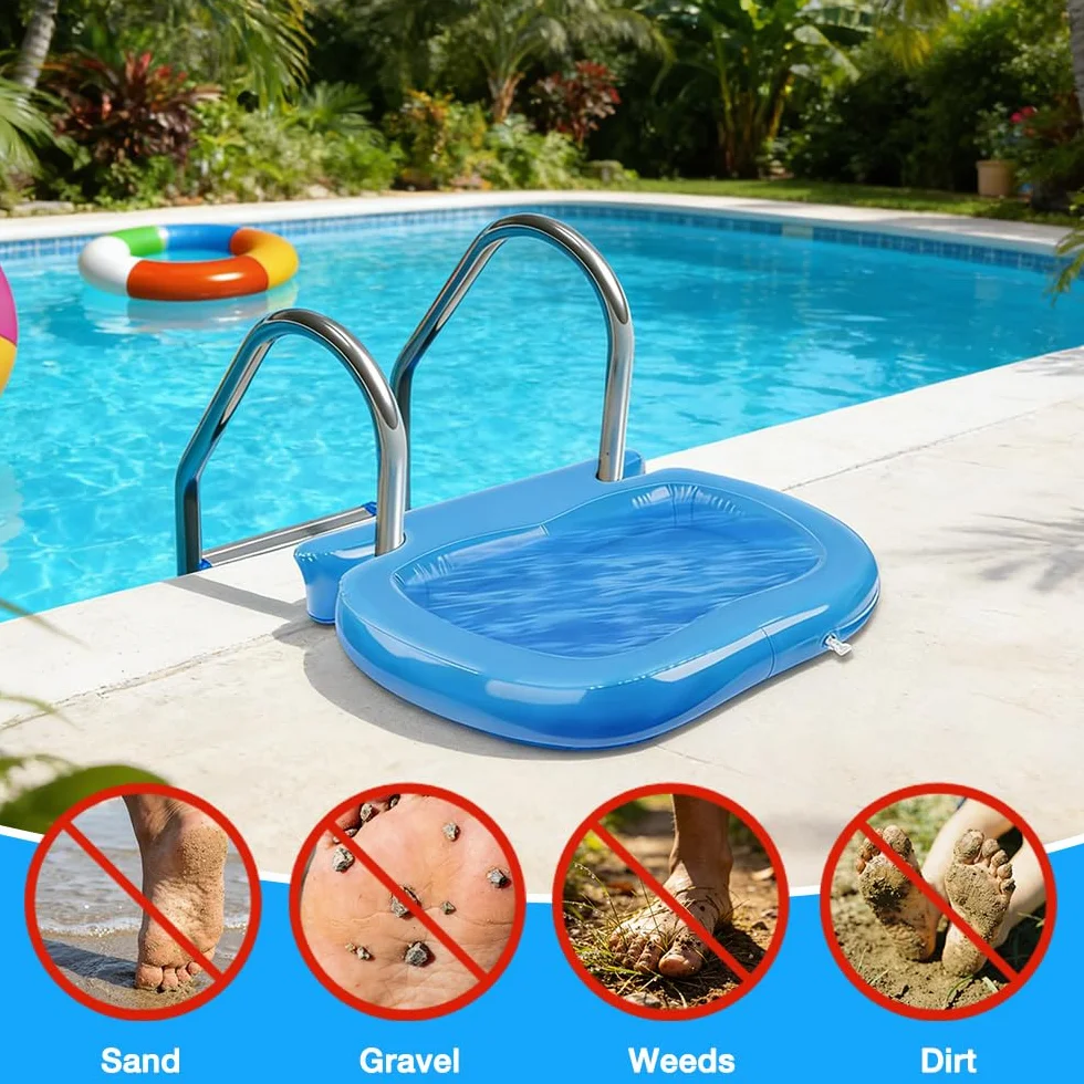 Pediluve Piscine, HOVCEH Rince Pied Piscine Gonflable avec Crochets, Bassine Pied Piscina pour Échelles Piscines, 58 x 52 x 9 cm