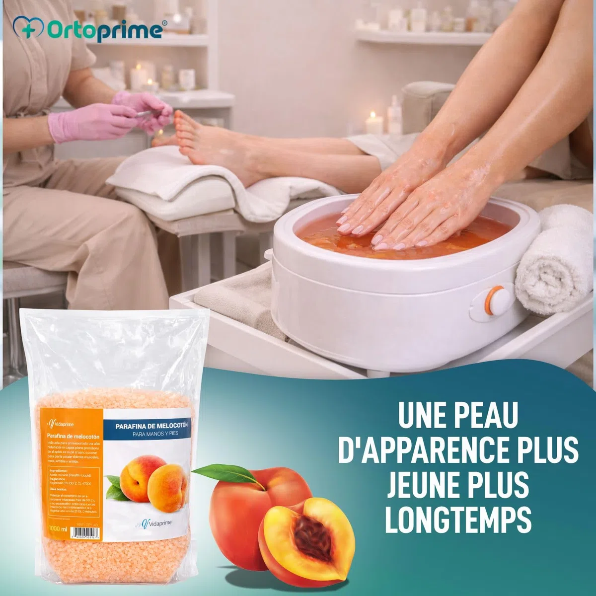 PARAFFINE pour la RÉHABILITATION des Mains et des Pieds 1000 ml - Massage à la Paraffine Arôme Essences de Pêche - Bain de Paraffine PROFESSIONNEL
