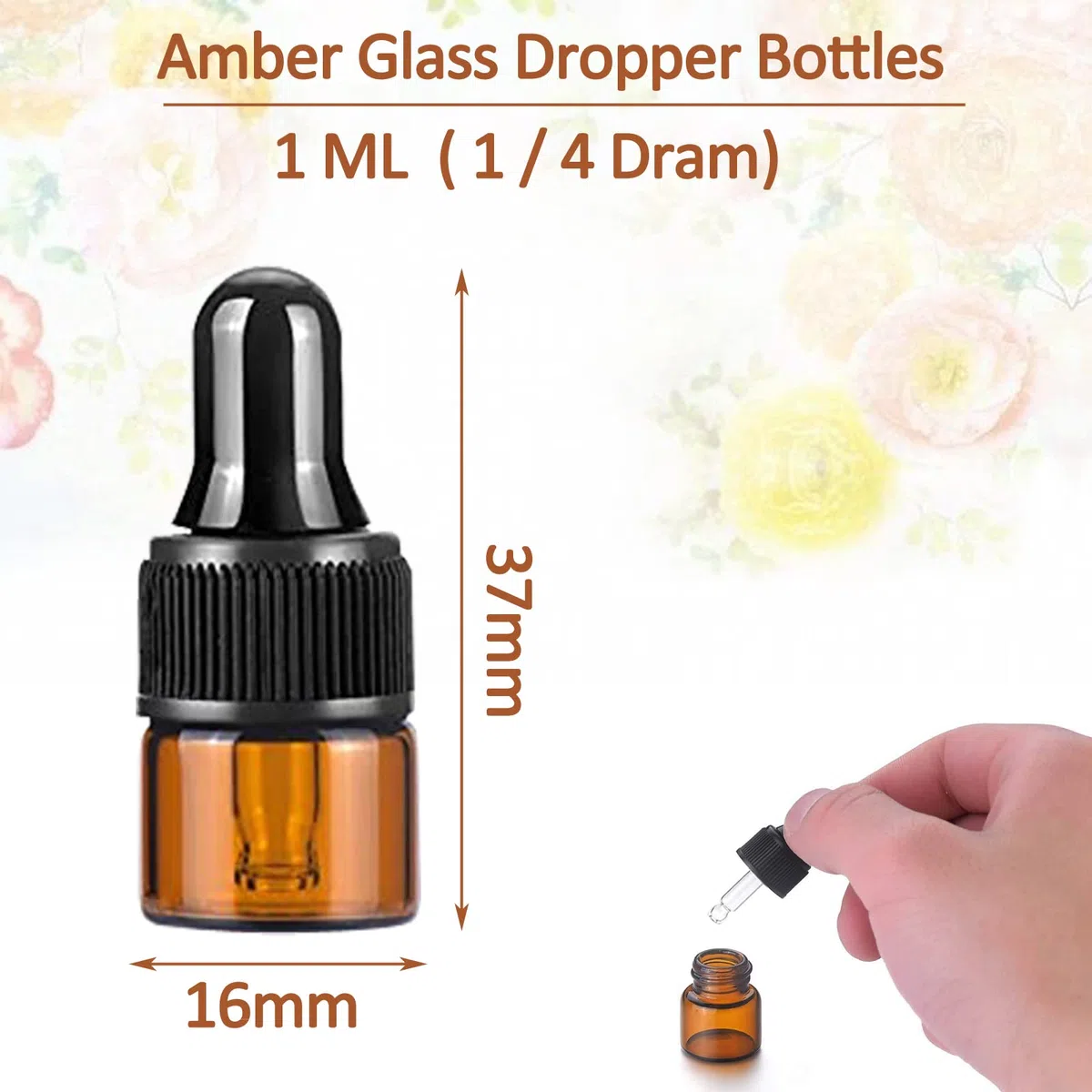 Lot de 24 mini flacons compte-gouttes vides en verre ambré de 1 ml avec pipettes compte-gouttes et bouchon en plastique rechargeables pour huiles essentielles, parfums, cosmétiques liquides