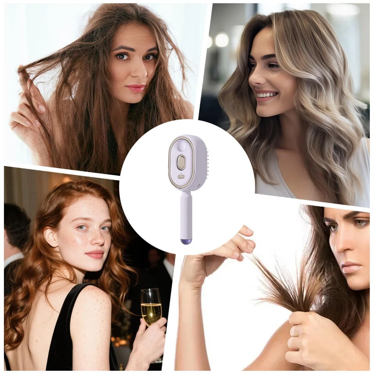 Brosse à vapeur pour cheveux - avec Verre Mesureur d'Huile Peigne Démêlant Rechargeable | Brosse lissante à vapeur | Pour Des Cheveux Épais Raides Ondulés Bouclés Lissage Maison Voyage Filles