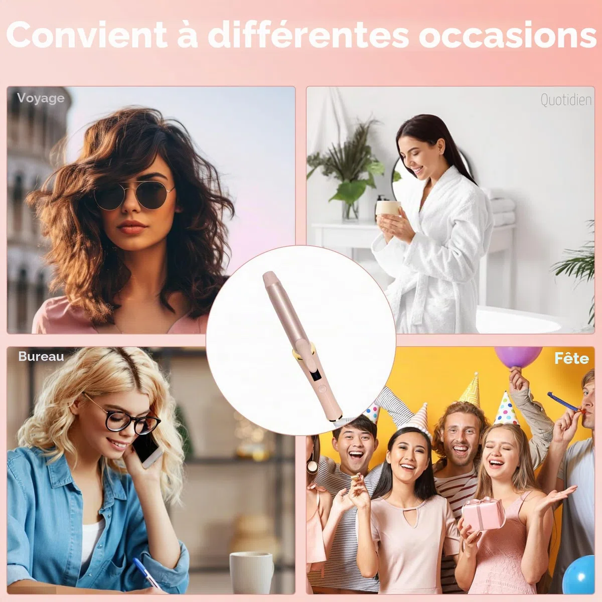25mm fer à boucler pour cheveux courts, fer a boucler de voyage avec écran LCD, 5 réglages de température 120-200℃, fer à boucler à double tension avec pince