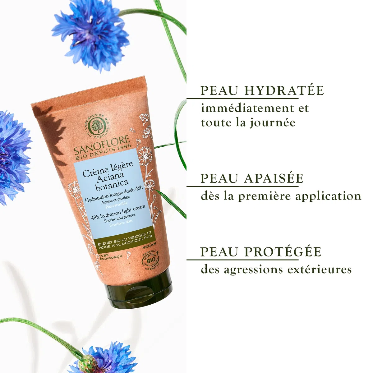Sanoflore – Mousse Nettoyante Démaquillante Visage & Yeux Bio Aciana Botanica 150ml + Crème Hydratante Visage Légère Bio Aciana Botanica 50ml