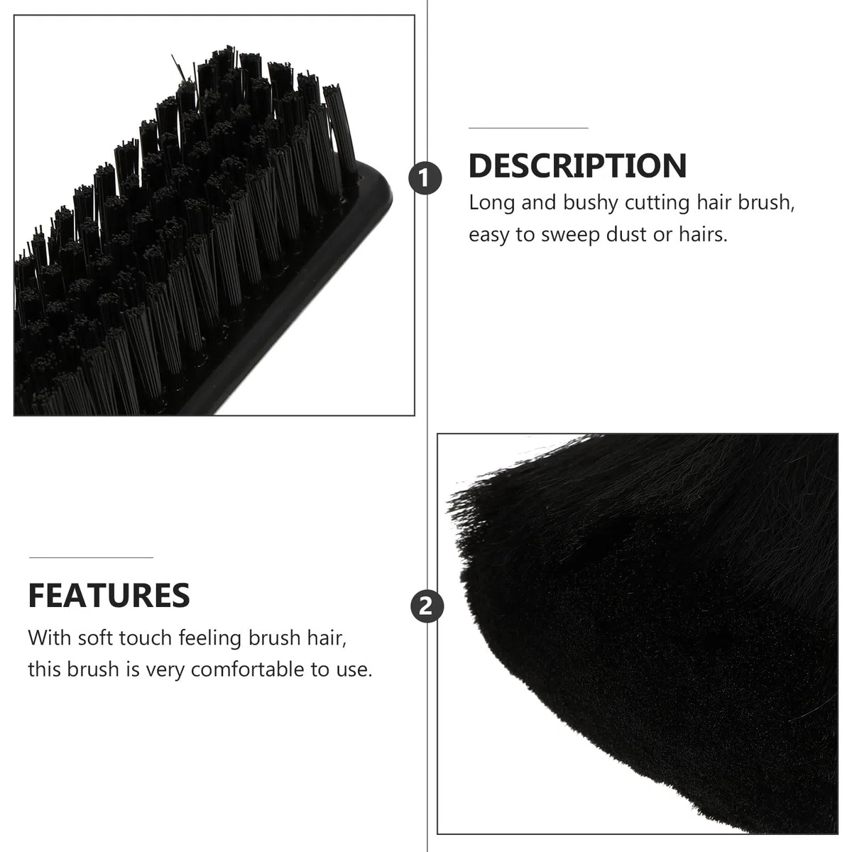 Brosse de Barbier Noire 2pcs en Abs et Fibres de Nylon pour Nettoyage Facile des Cheveux et Poussières sans Irriter la Peau, pour Salon et Barbershop