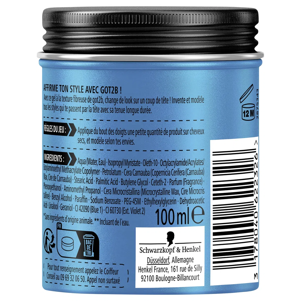 Got2b, Coup de Tete, Gel Fibre Coiffant Cheveux pour Homme, Fixation Normale, Style Coiffe Decoiffe, Formule Vegane, Pot De 100 ml, Lot de 3