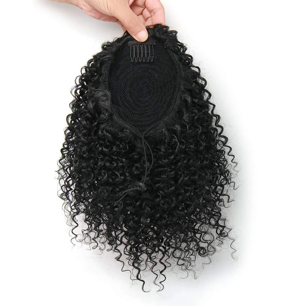Extension de queue de cheval afro - américaine bouclée cheveux courts en queue de cheval afro - américaine (1B, 12 Inch)