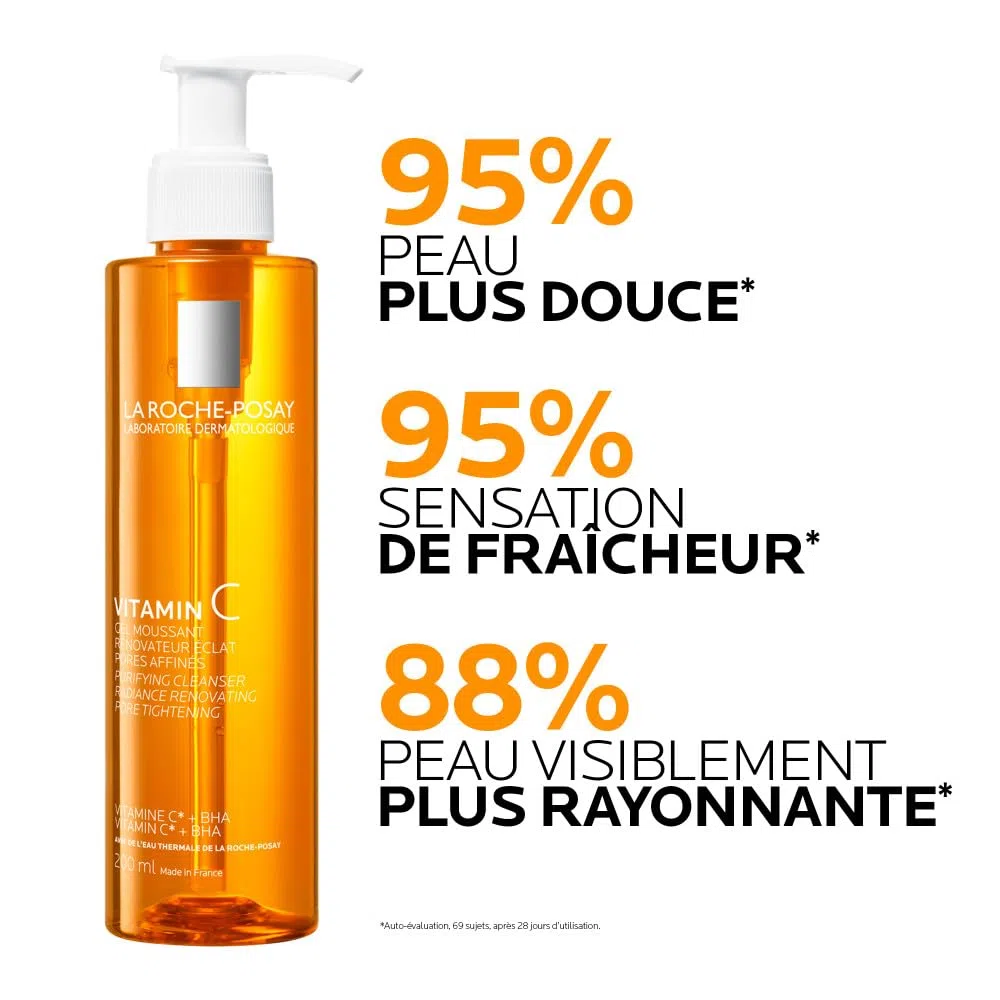 La Roche-Posay - Vitamine C - Gel Nettoyant Visage - pour tous Types de Peaux, Même Sensibles et Grasses - Vitamine C et BHA - Mousse Nettoyante Visage Rénovateur Eclat