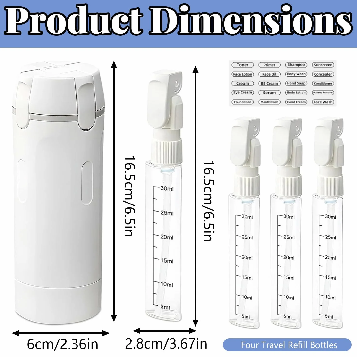 Flacon Distributeur de Voyage 4 en 1, Anti-Fuite Kit Voyage Produit Toilette, Contenant Voyage Anti-Fuite Portable, Flacons distributeurs de Voyage Rechargeables en Silicone, pour Shampoing, Lotion