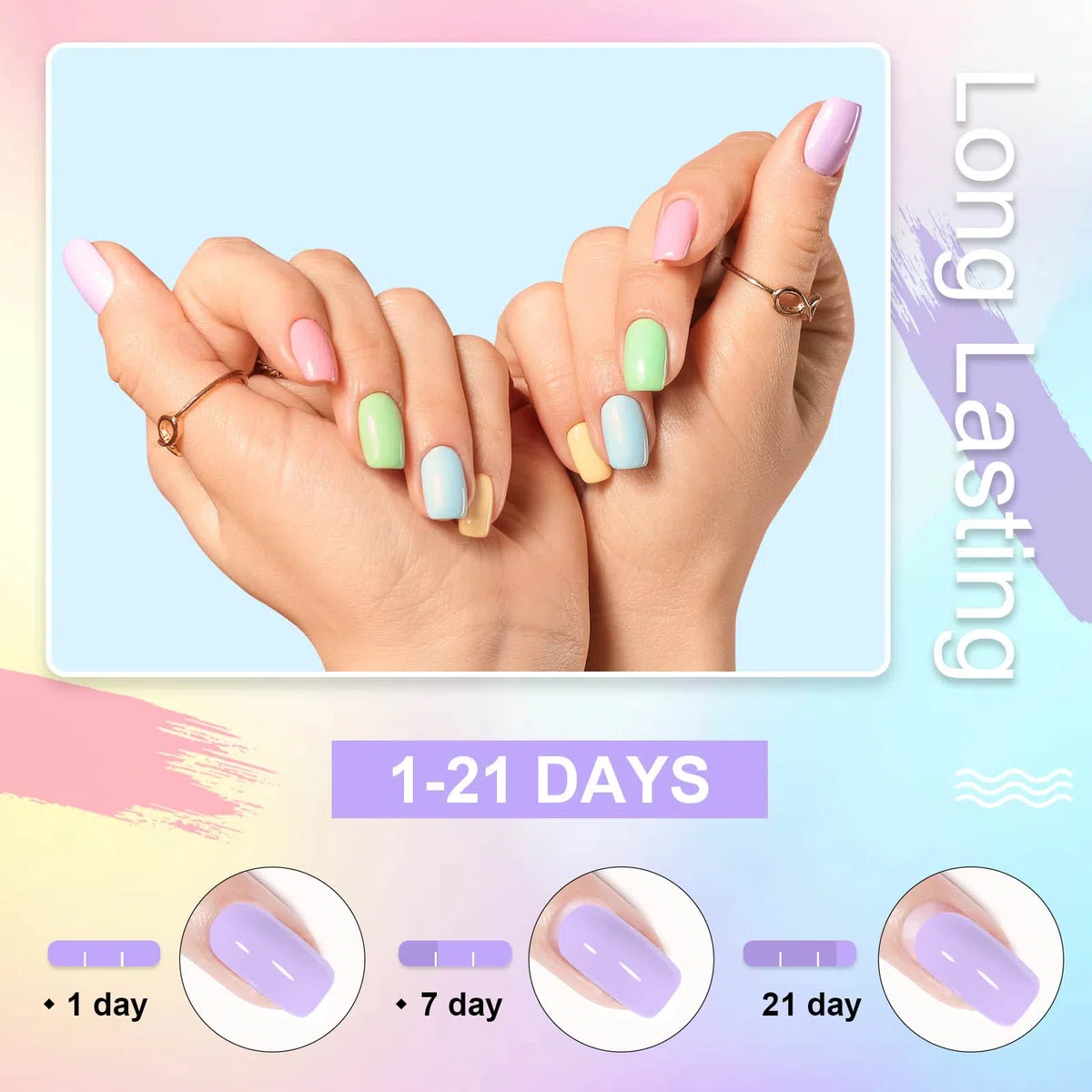 INPING Vernis Semi Permanent Pastel,10 Couleurs Macaron Rose Jaune Vert Bleu Violet Vernis Gel UV Semi Permanent,Printemps D'été Vernis à Ongles Pour Débutant DIY Nail Art, 8 ML