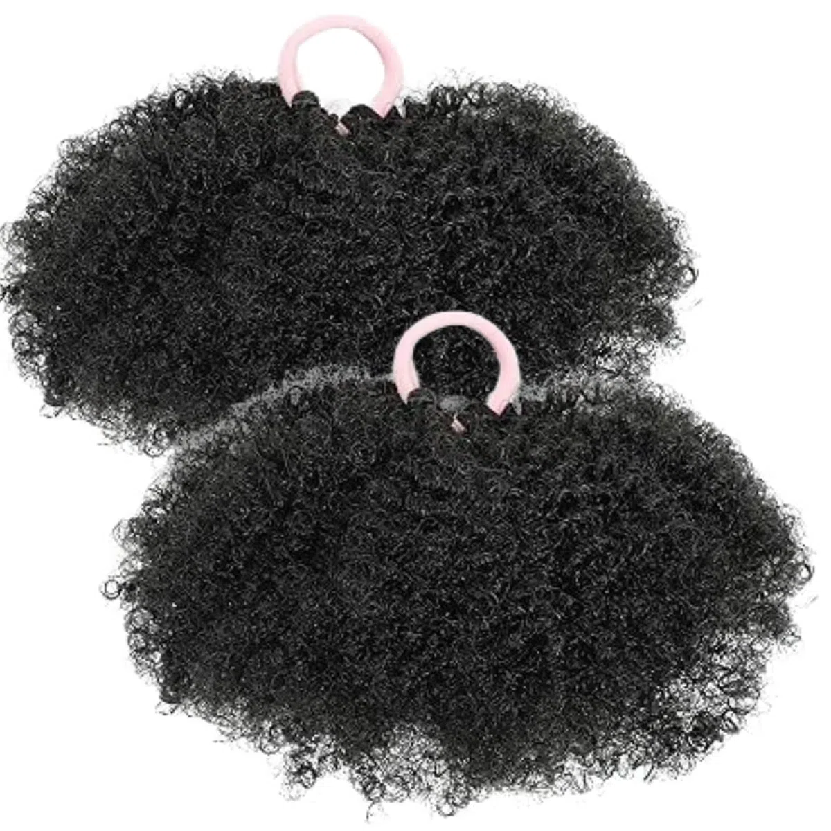 Queue de cheval afro pour enfants noirs, lot de 2 queues de cheval courtes synthétiques noires de qualité supérieure pour cheveux naturels, extension de queue de cheval avec élastique