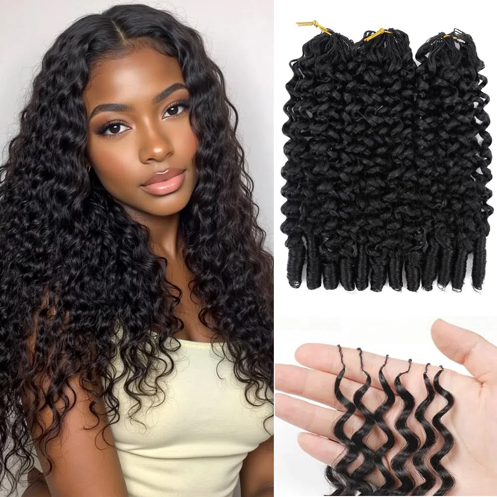 Originea Feather Crochet Human Hair - Extensions Cheveux Humains, Miracle Knots Hair Burmese Curl Pré-Séparés pour Femmes 20 pouces 150g Crochet Braids Wave Nœuds Invisibles 3 paquets Noir Naturel