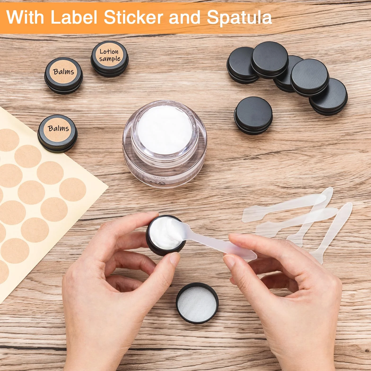 30 Pots en Aluminium de 15 ML, Pots de Contenants Cosmétiques Vides avec Spatule et Autocollants d'Étiquettes pour Échantillon, Baume à Lèvres - Noir