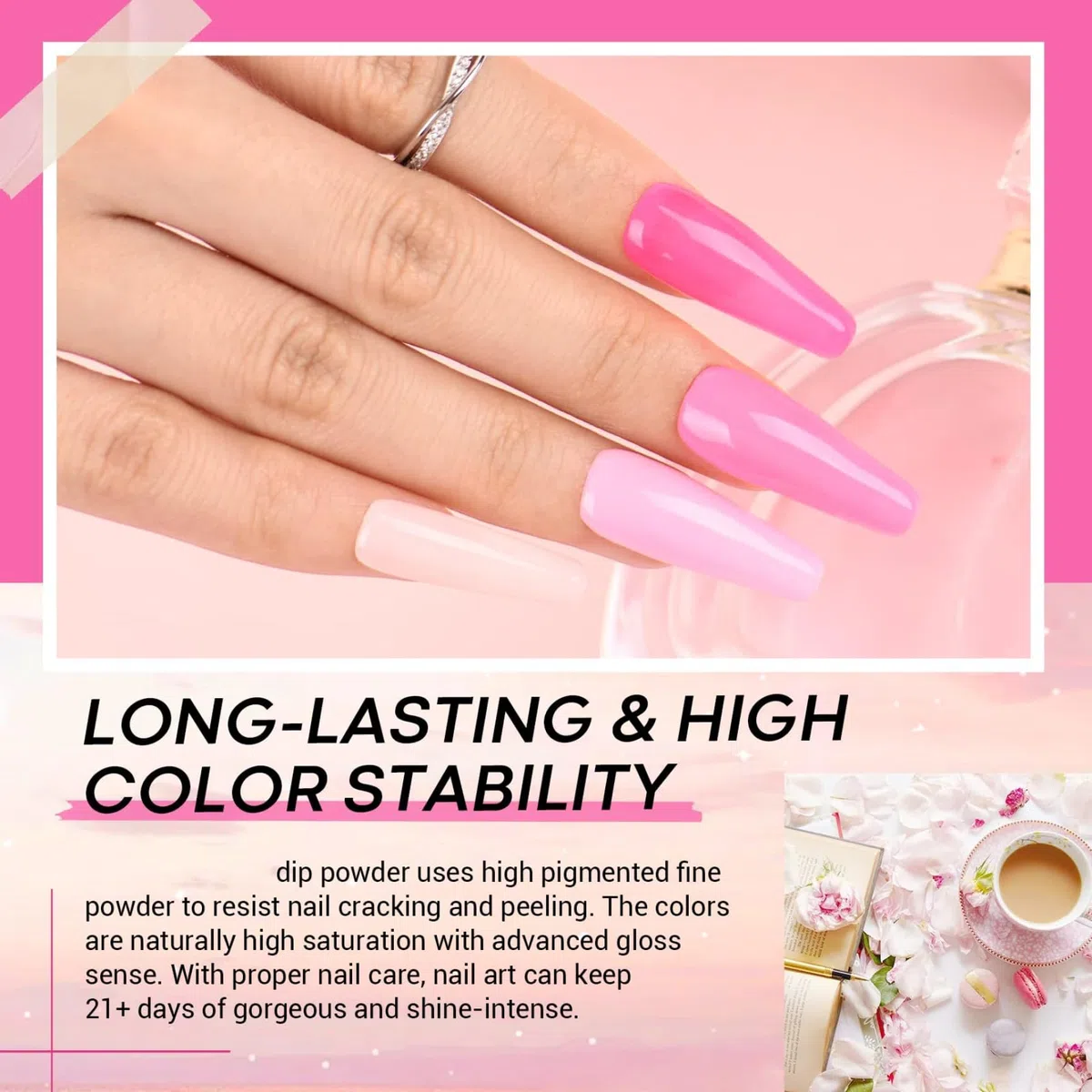 6 pièces de poudre de trempage, 6 couleurs poudre trempage d'ongle acrylique, kit bricolage longue durée à séchage rapide pour les débutants manucure bricolage, kit démarrage d'ongles