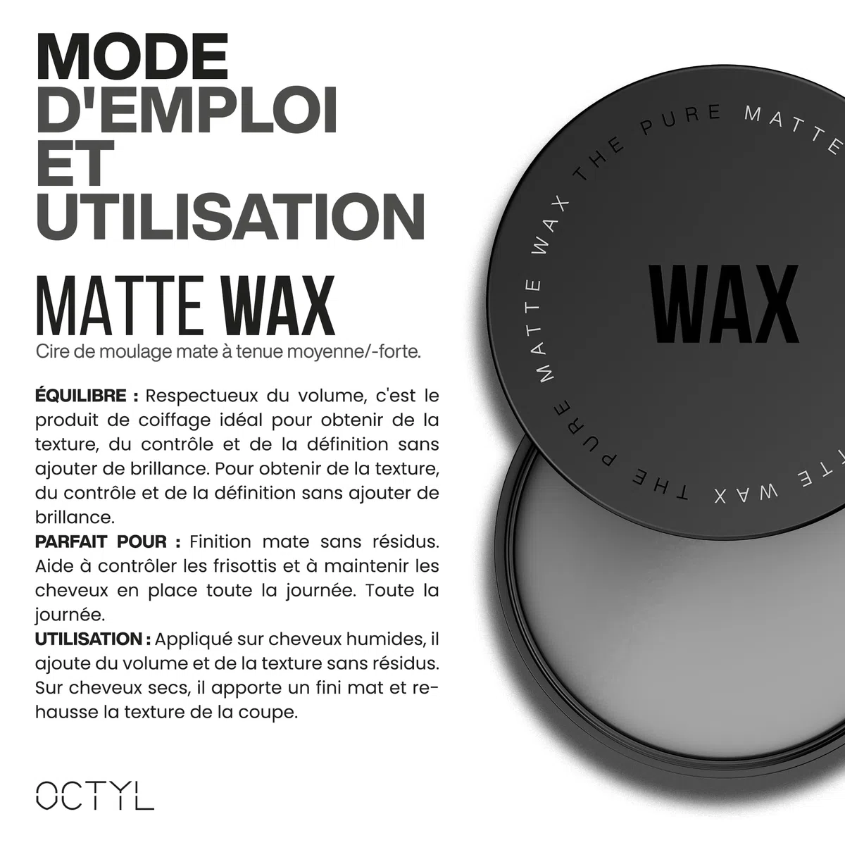 OCTYL Matte Wax | Cire Matte Professionnelle | La texture matifiante et la tenue dont vous avez besoin | Cire pour cheveux d'homme | 80 gr.