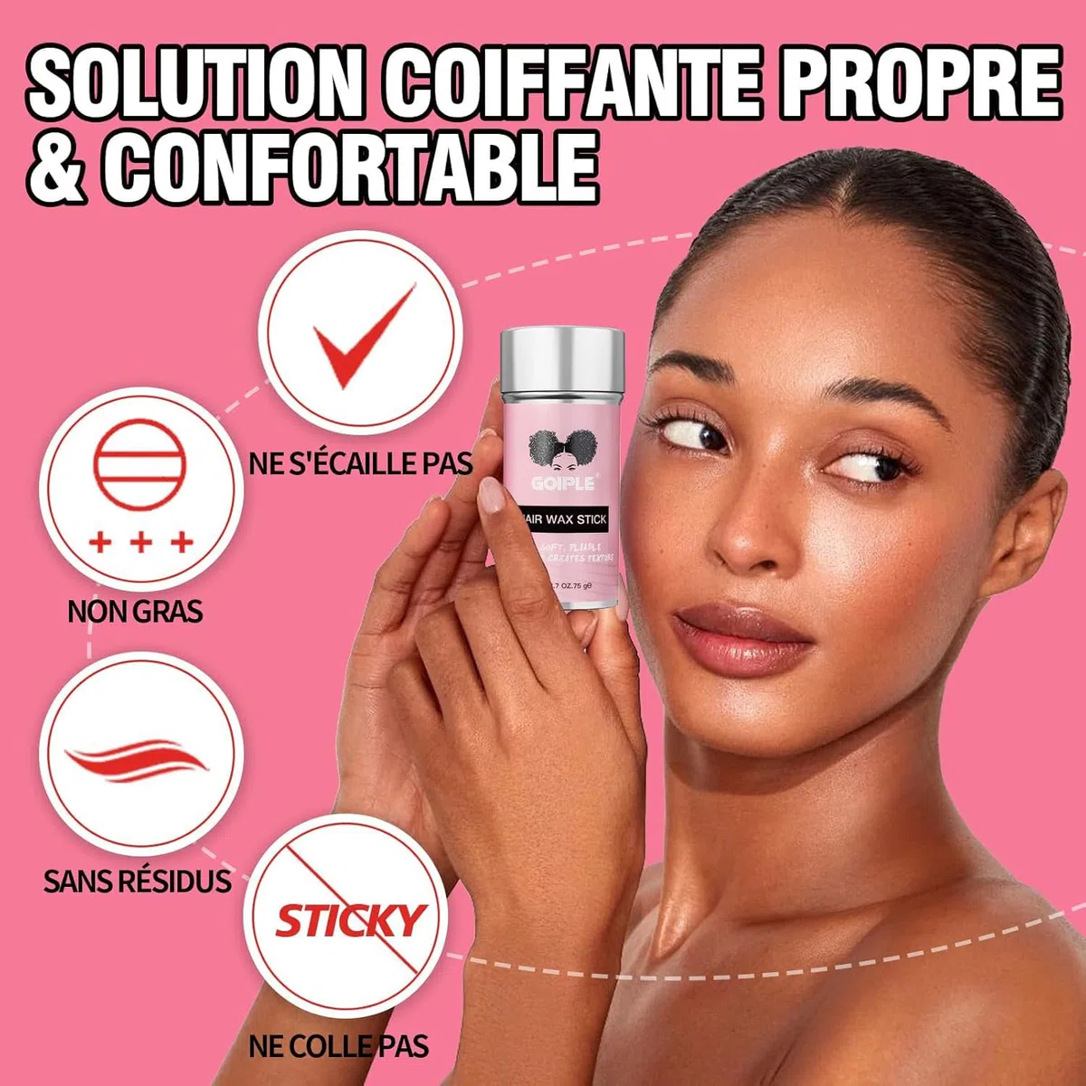 Hair Wax Stick Longue Durée, Non Gras Wax Stick Hair pour Cheveux Rebelles, Bâtonnet de Cire pour Femmes & Enfants, Avec Brosse à Cheveux Lisse, Brosse à Bords, Peigne à Queue de Rat et Pince de Salon