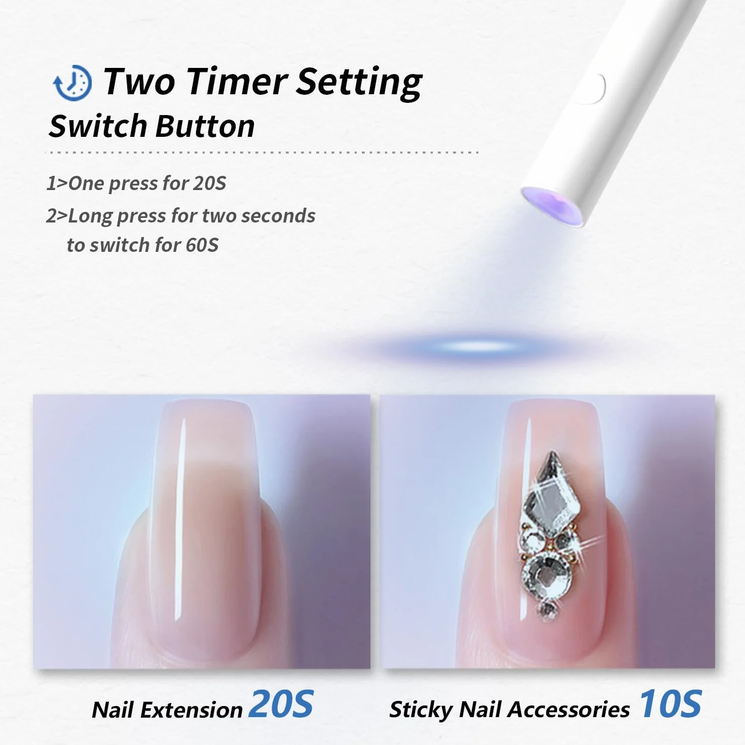 Lampe U V Ongles Gel, Denabuty Mini Lampe UV LED 3W Sans Fil, Séchoir à Ongles Efficace et Rapide Professionnel avec USB Rechargeable Portable pour Gel Pose Americaine, Vernis Semi Permanent Blanc