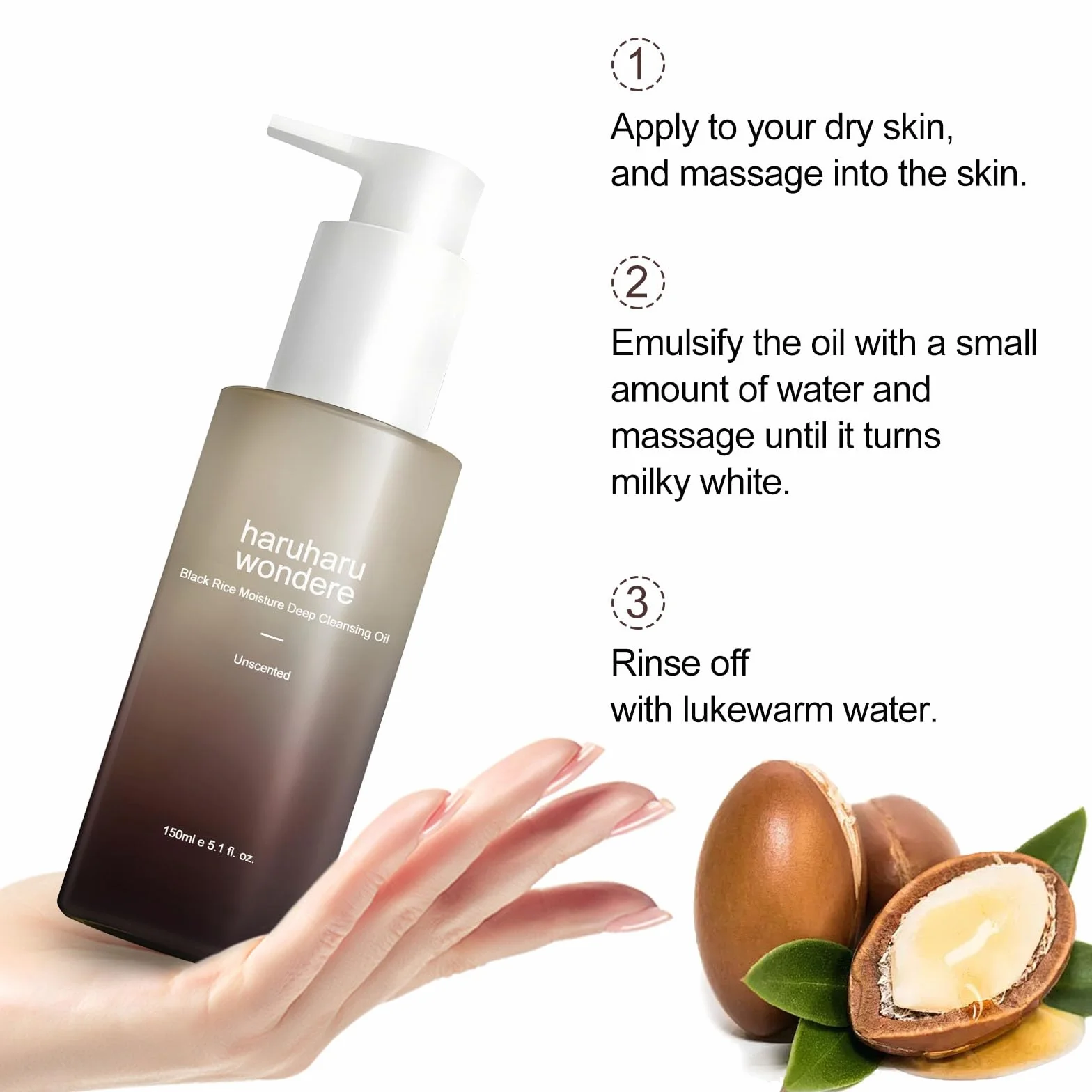 Black Rice Moisture Huile nettoyante en profondeur | Nettoyant et démaquillant visage coréen, produit végétalien et sans cruauté animale | Huile de Jojoba, Huile de Macadamia