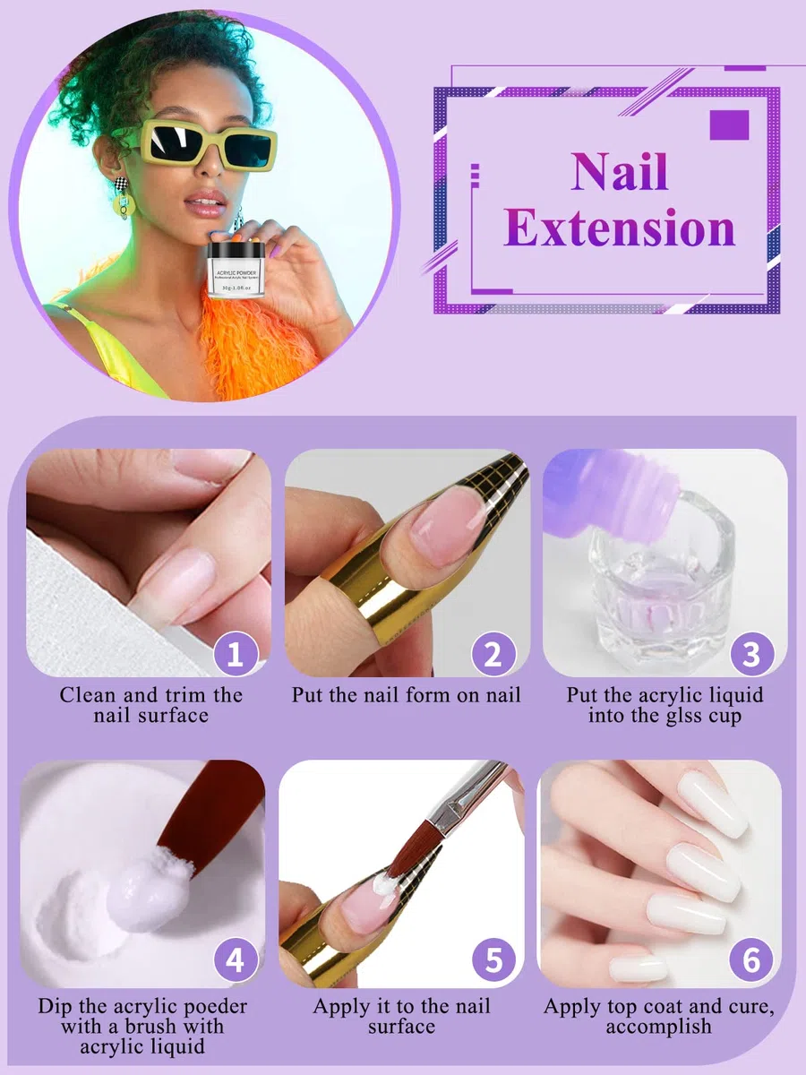 Yokilly Poudre Acrylique Pour Ongles: 30G Acrylique Kit Ongle Avec Transparent Rose Blanc Resine Ongle Poudre - Professionnels Kit Acrylique Ongles Avec Pinceau Acrylique Ongle