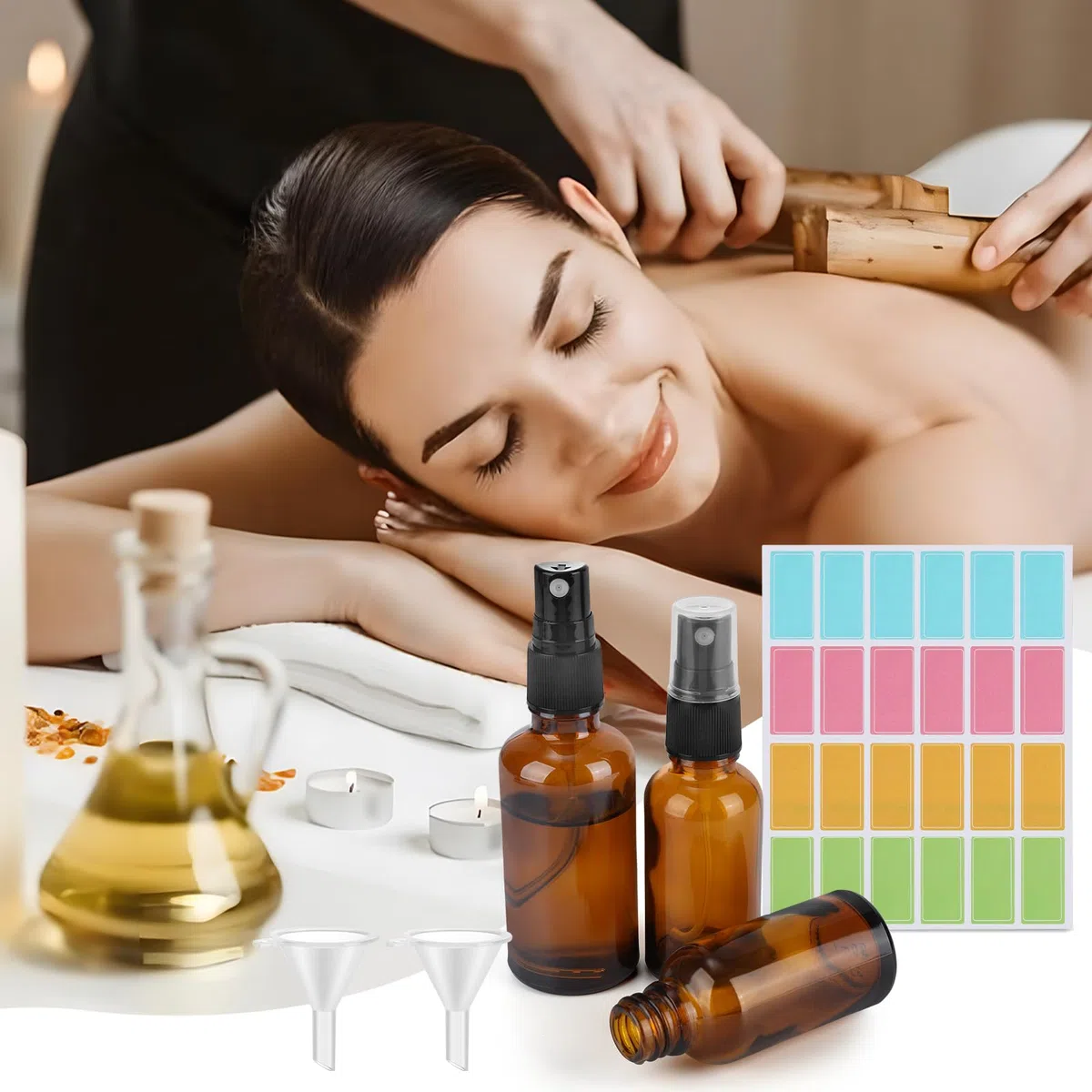 6 Pièces Flacon Pulvérisateur Vide En Verre Brun, 50ml 30ml Vaporisateur Vide avec 2 Entonnoirs et Étiquettes, Spray Bottle avec Protection Contre Les UV, Spray Vides pour Huiles Essentielles