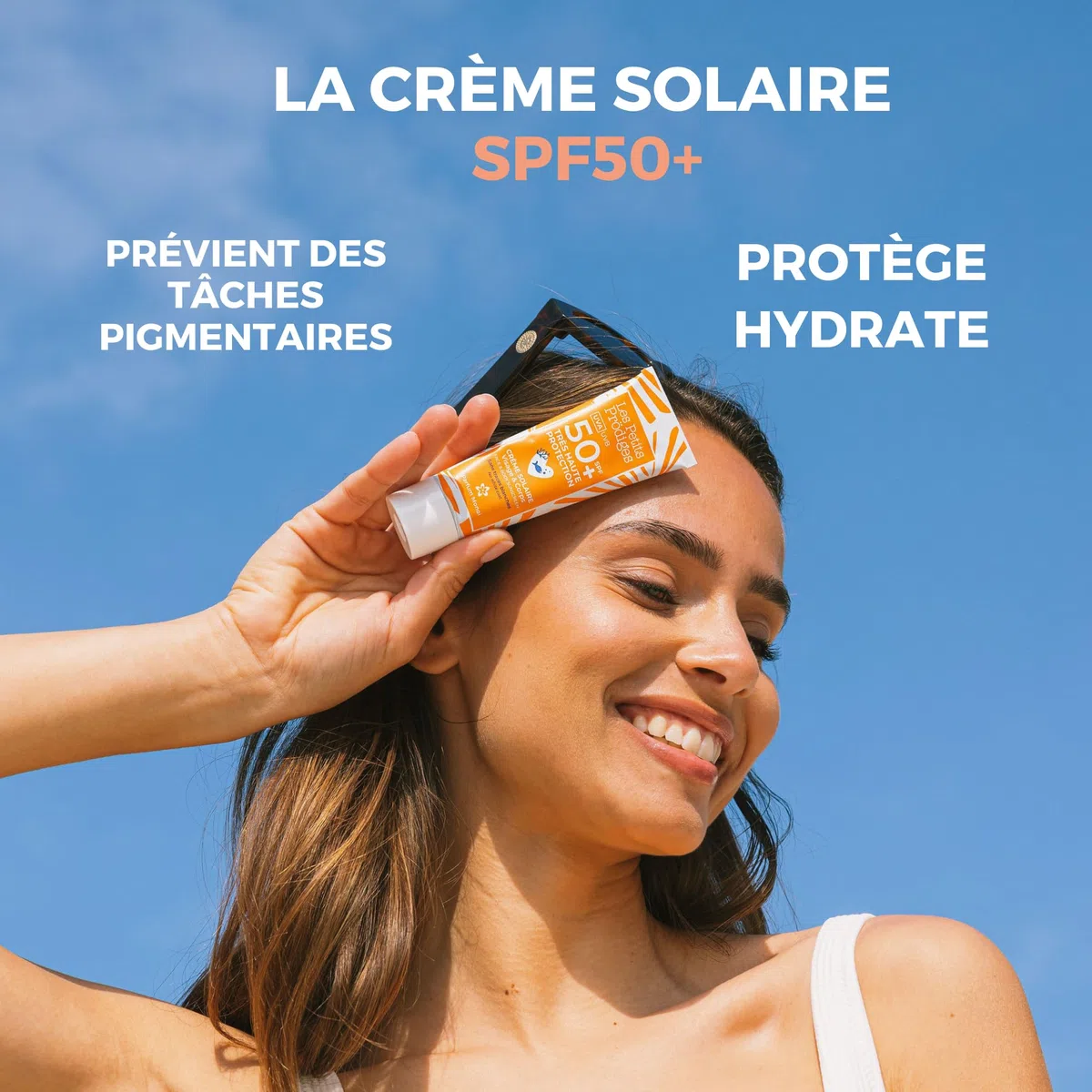 LES PETITS PRODIGES Creme Solaire SPF 50+ Visage & Corps - Invisible - Haute Protection UVA, UVB - Hydratant & Apaisant - Senteur Monoï - Flacon Aluminium Recyclable - Fabriquée en France - 50ml