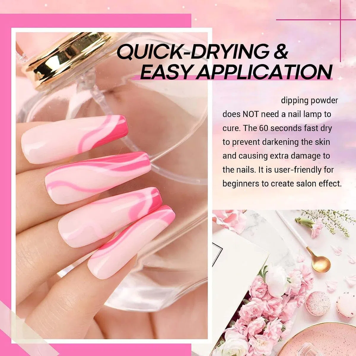 6 pièces de poudre de trempage, 6 couleurs poudre trempage d'ongle acrylique, kit bricolage longue durée à séchage rapide pour les débutants manucure bricolage, kit démarrage d'ongles