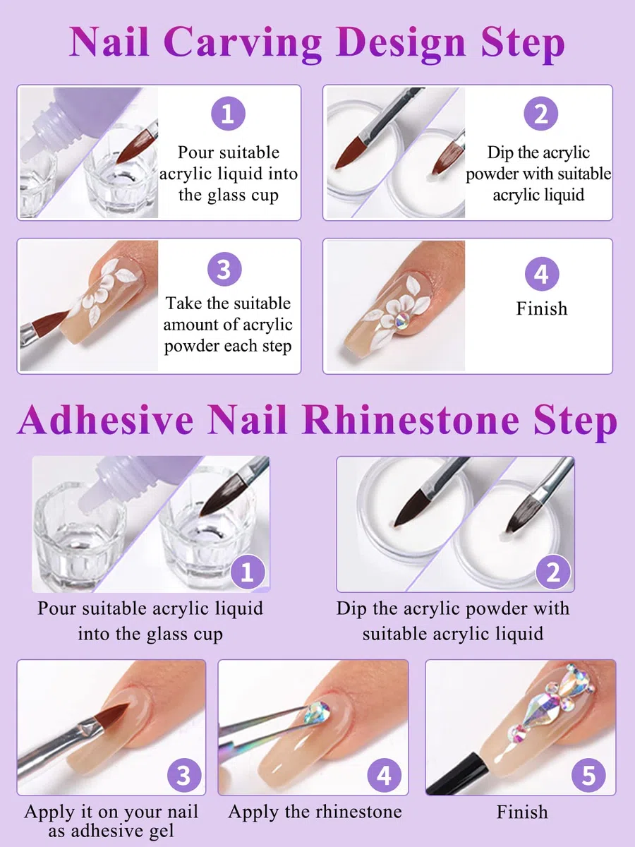 Yokilly Poudre Acrylique Pour Ongles: 30G Acrylique Kit Ongle Avec Transparent Rose Blanc Resine Ongle Poudre - Professionnels Kit Acrylique Ongles Avec Pinceau Acrylique Ongle