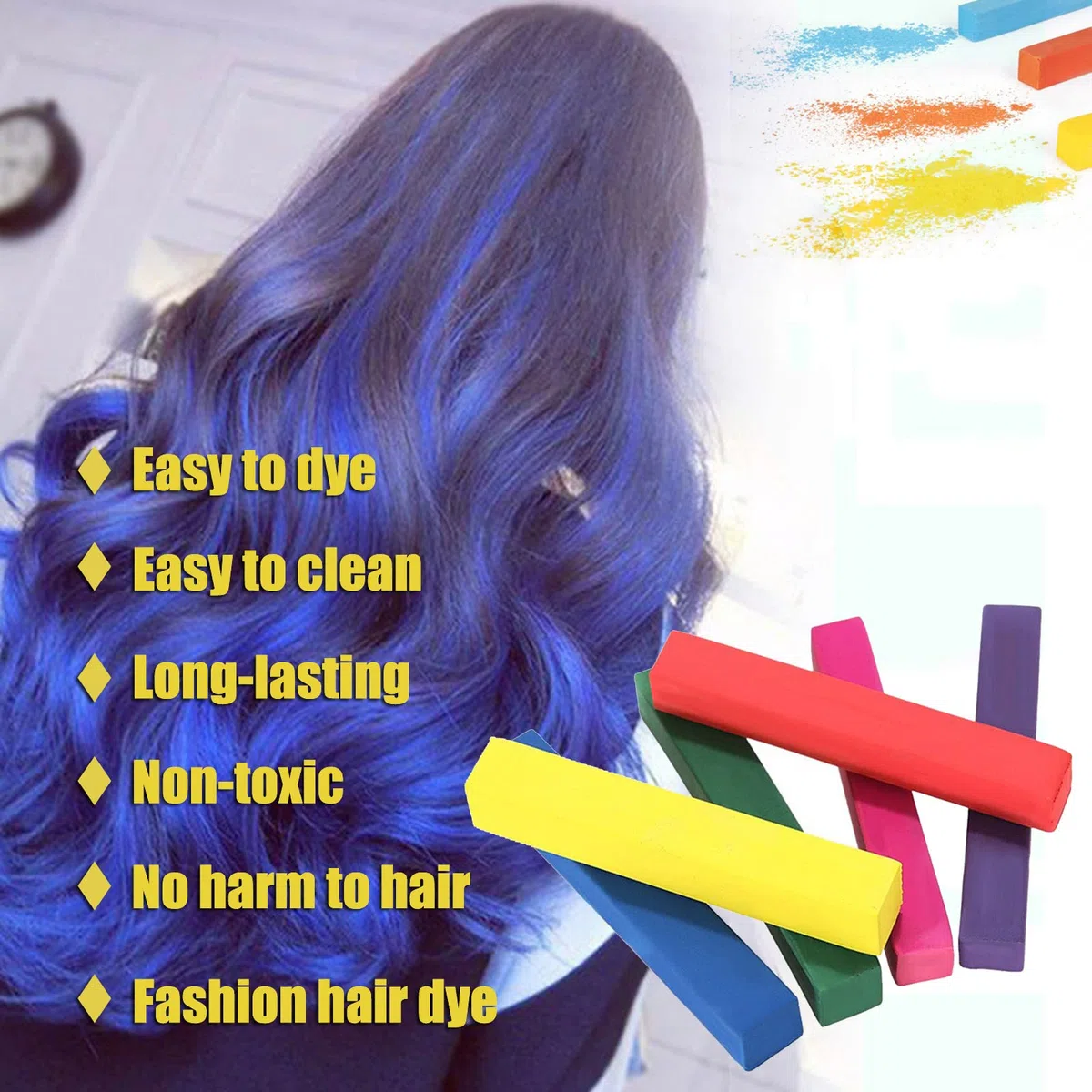12 Couleurs Craie Cheveux, Teinture Coloration Temporaire Non Toxique pour Filles Enfants Cadeau, Idée pour Anniversaire Halloween Noël Fête Cosplay